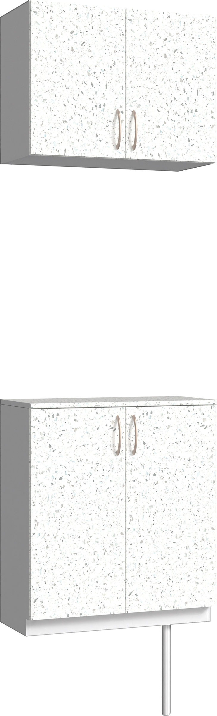 玄関収納　イエリア　開き戸ユニット　フラット　Ｓ６１　二の字ＰＬＡＮ　パネル扉　７４０幅　〈テラゾホワイト柄〉　ハンドルラウンド型〈Ｔシルバー色〉