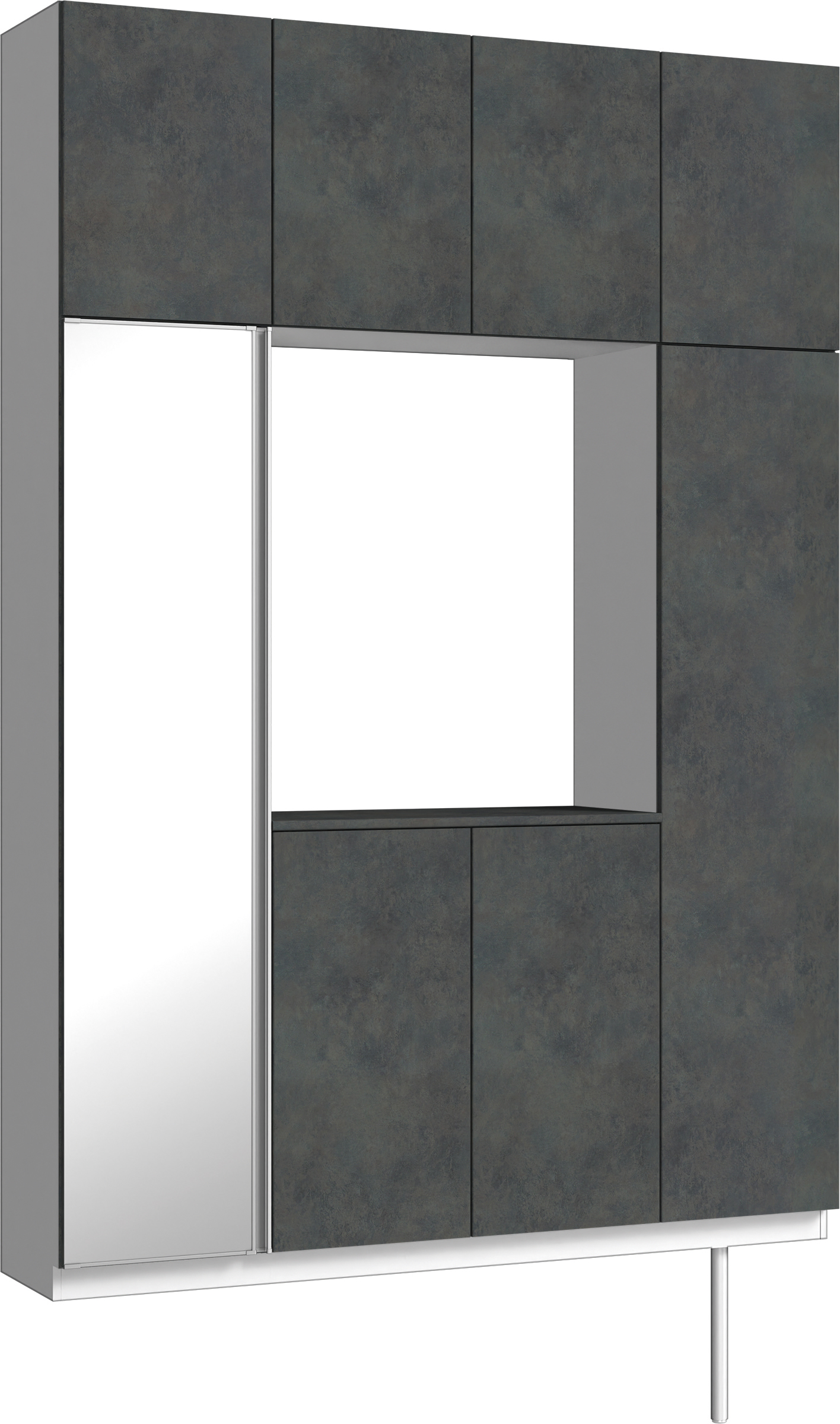 玄関収納　イエリア　開き戸ユニット　フラット　Ｓ４４　ロの字ＰＬＡＮ　シューズ収納　ミラー扉　１６００幅　〈アイアンブラック柄〉　ハンドルレス