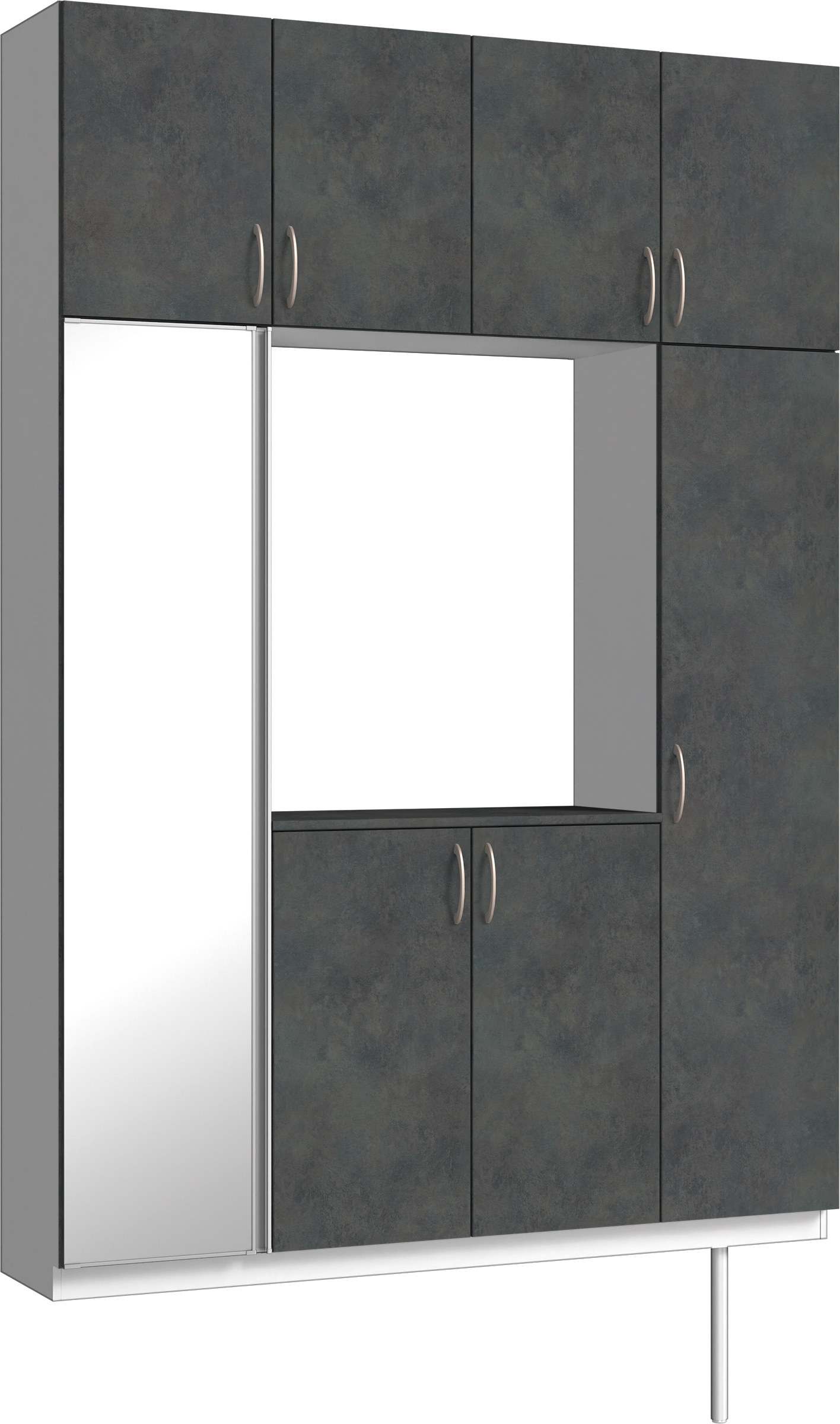 玄関収納　イエリア　開き戸ユニット　フラット　Ｓ４４　ロの字ＰＬＡＮ　シューズ収納　ミラー扉　１６００幅　〈アイアンブラック柄〉　ハンドルラウンド型〈Ｔシルバー色〉