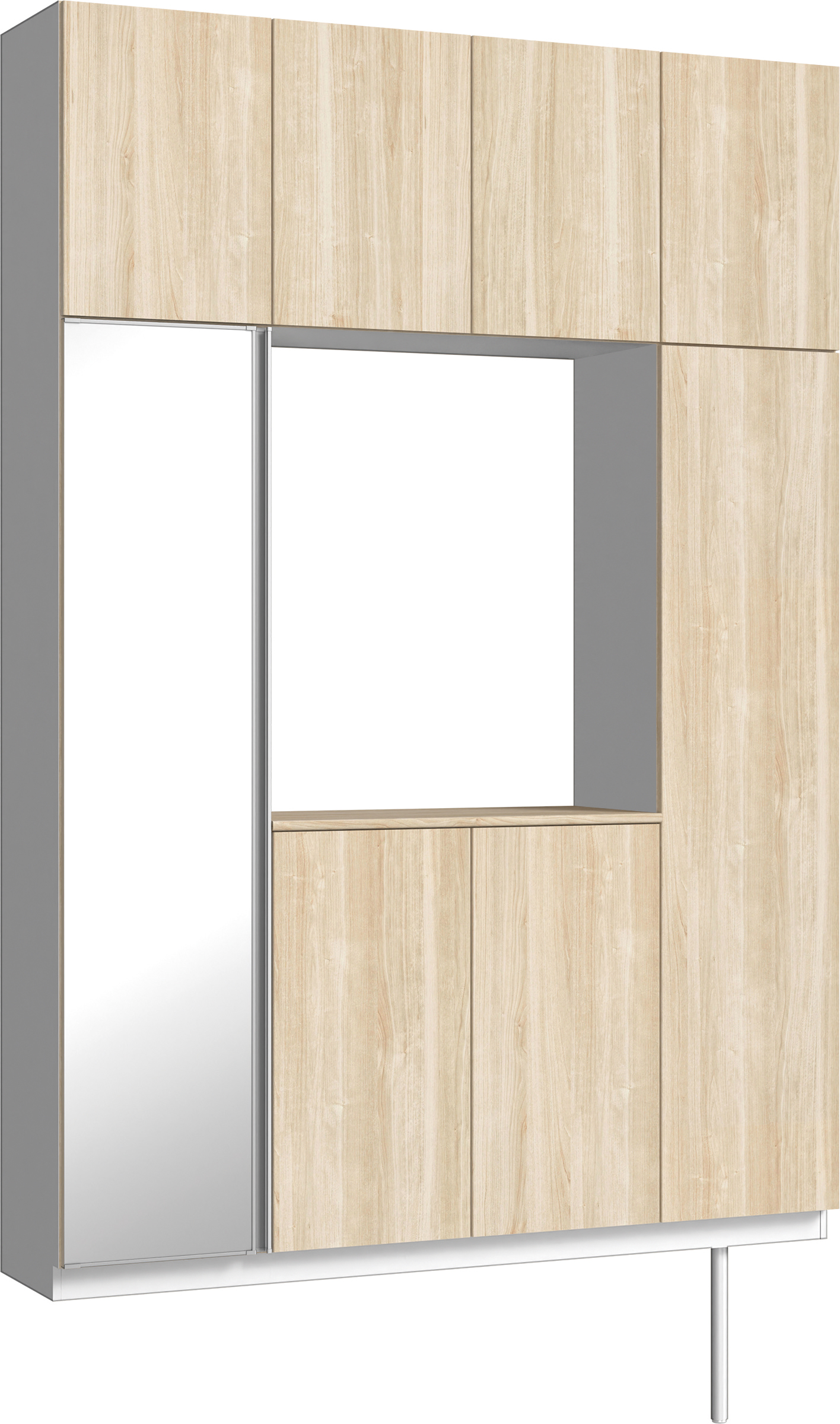 玄関収納　イエリア　開き戸ユニット　フラット　Ｓ４４　ロの字ＰＬＡＮ　シューズ収納　ミラー扉　１６００幅　〈コットンベージュ柄〉　ハンドルレス