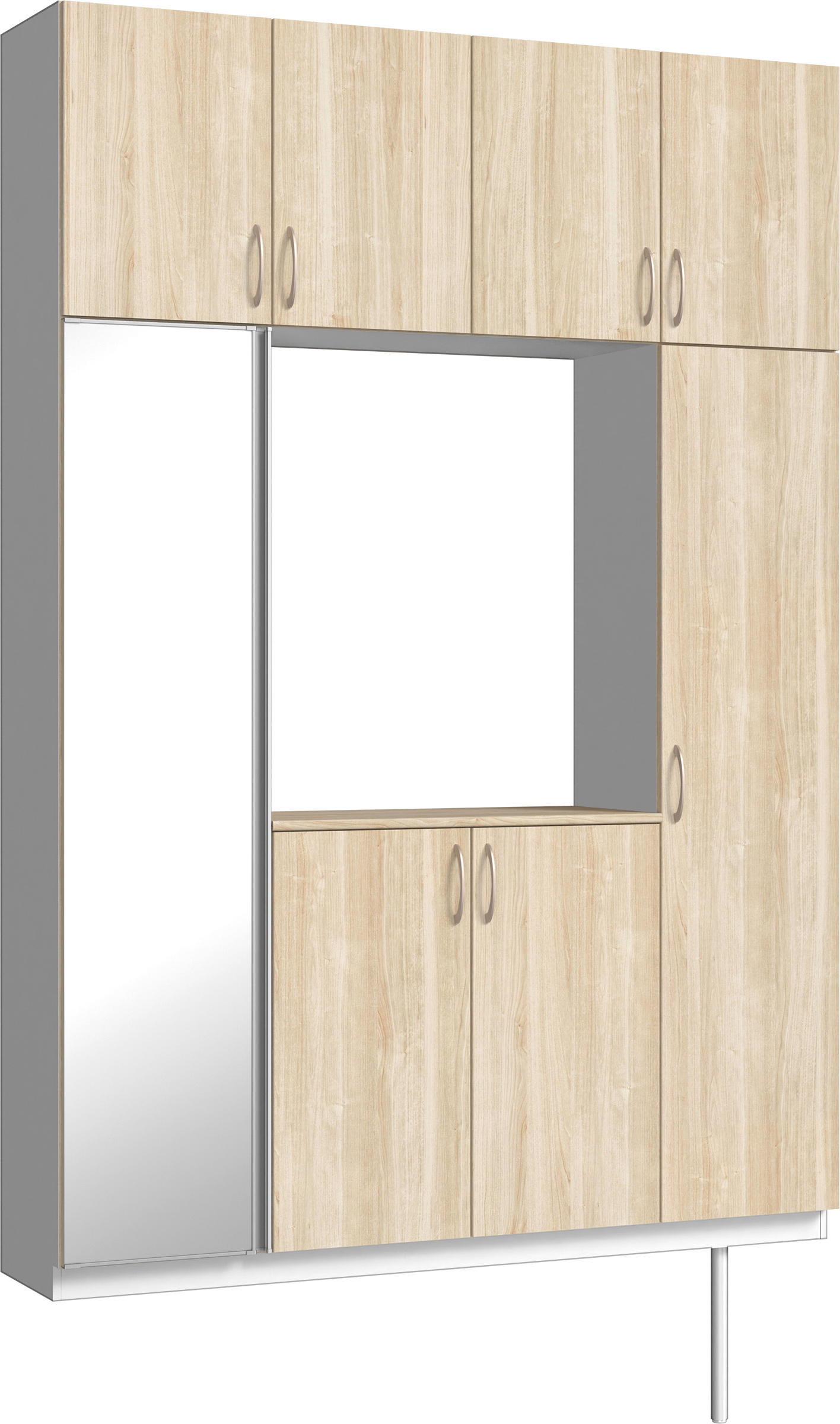 玄関収納　イエリア　開き戸ユニット　フラット　Ｓ４４　ロの字ＰＬＡＮ　シューズ収納　ミラー扉　１６００幅　〈コットンベージュ柄〉　ハンドルラウンド型〈Ｔシルバー色〉