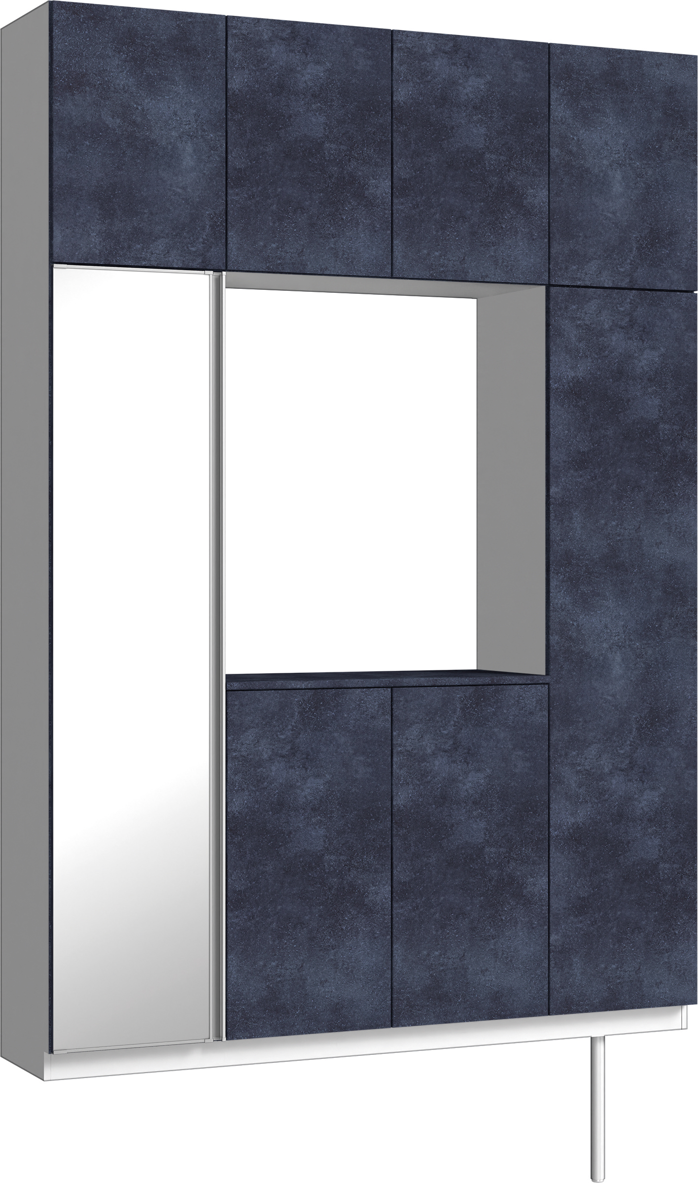 玄関収納　イエリア　開き戸ユニット　フラット　Ｓ４４　ロの字ＰＬＡＮ　シューズ収納　ミラー扉　１６００幅　〈コバルトブルー柄〉　ハンドルレス