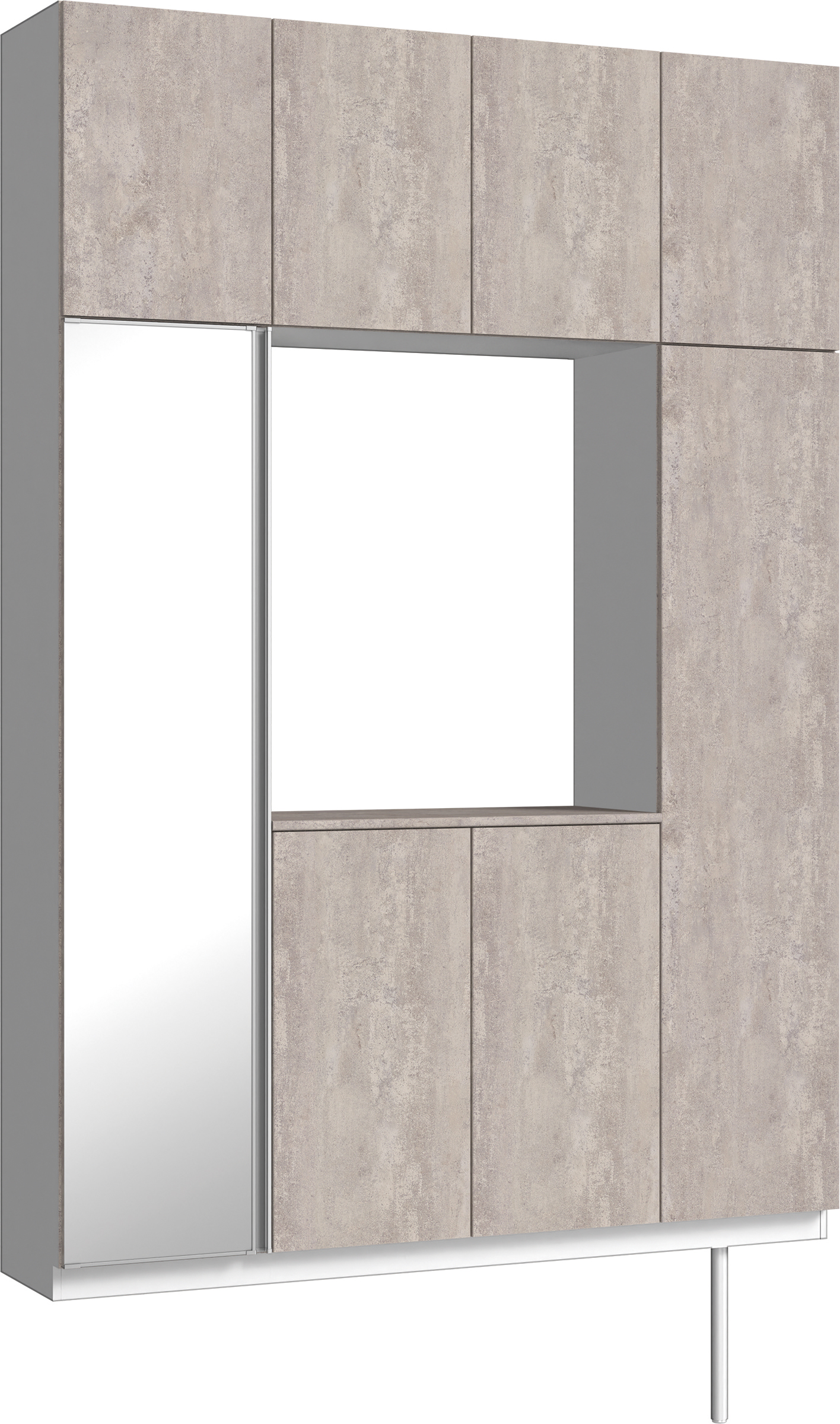 玄関収納　イエリア　開き戸ユニット　フラット　Ｓ４４　ロの字ＰＬＡＮ　シューズ収納　ミラー扉　１６００幅　〈コンクリートグレー柄〉　ハンドルレス