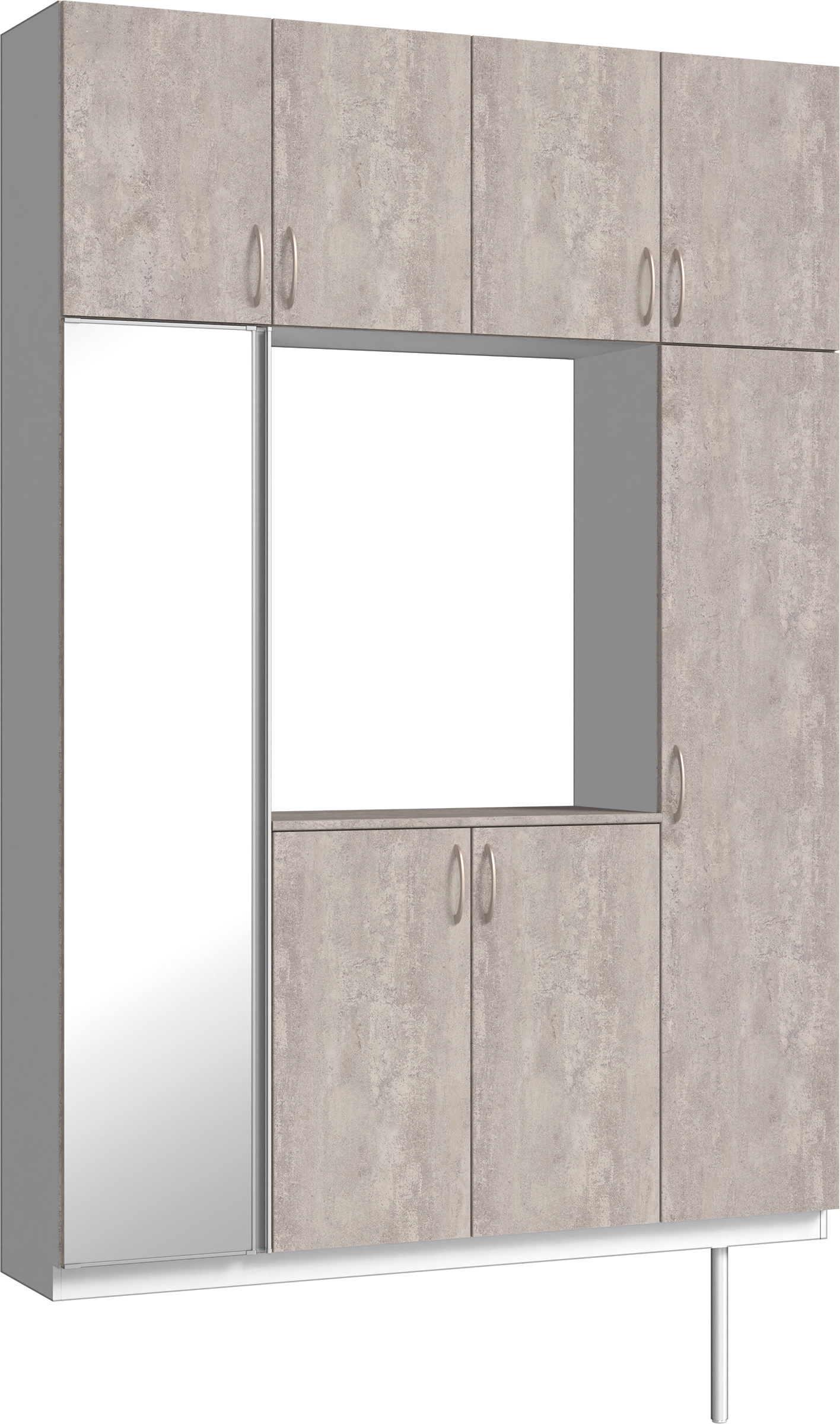 玄関収納　イエリア　開き戸ユニット　フラット　Ｓ４４　ロの字ＰＬＡＮ　シューズ収納　ミラー扉　１６００幅　〈コンクリートグレー柄〉　ハンドルラウンド型〈Ｔシルバー色〉