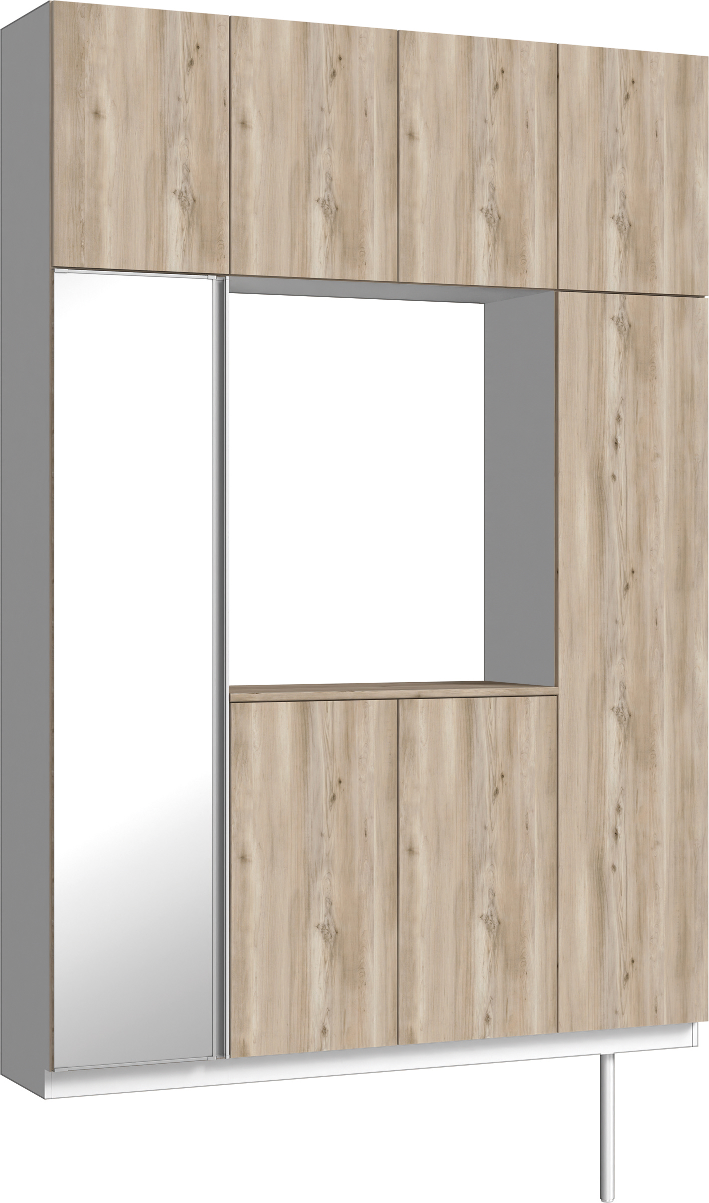 玄関収納　イエリア　開き戸ユニット　フラット　Ｓ４４　ロの字ＰＬＡＮ　シューズ収納　ミラー扉　１６００幅　〈スモークグレー柄〉　ハンドルレス