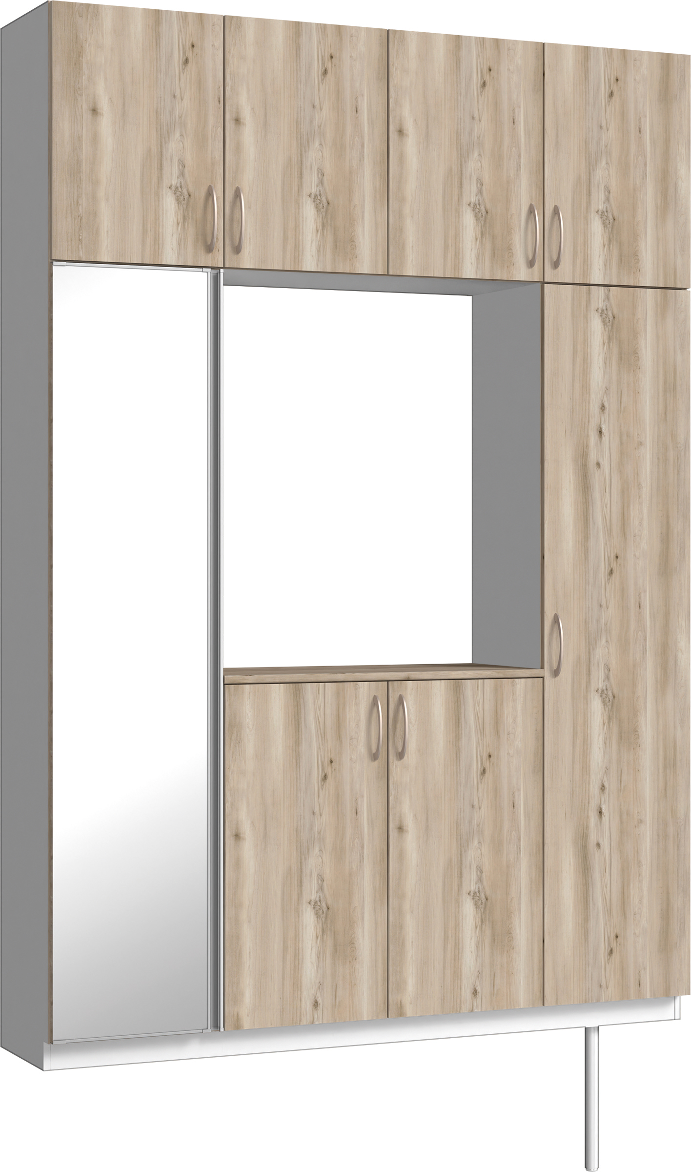 玄関収納　イエリア　開き戸ユニット　フラット　Ｓ４４　ロの字ＰＬＡＮ　シューズ収納　ミラー扉　１６００幅　〈スモークグレー柄〉　ハンドルラウンド型〈Ｔシルバー色〉