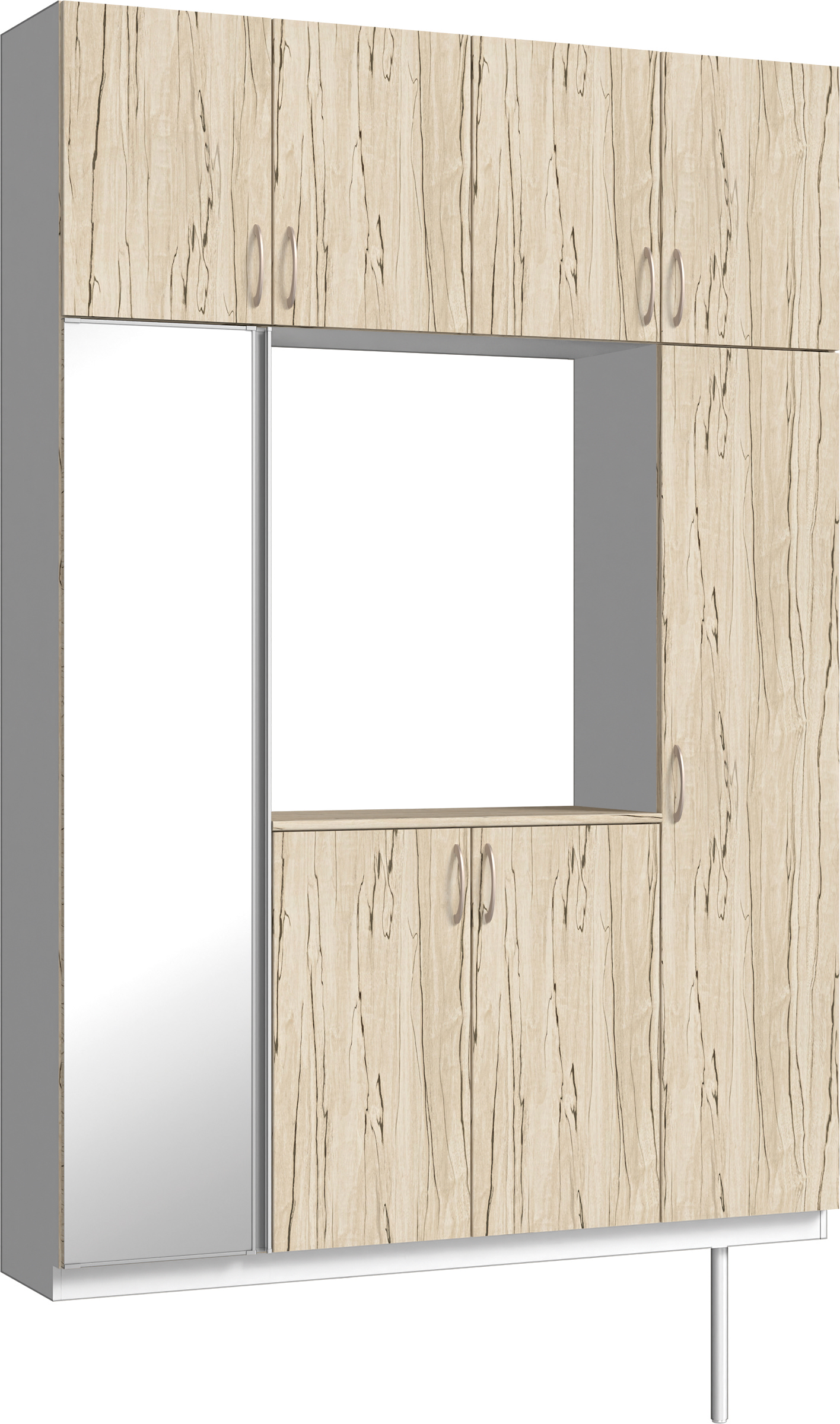 玄関収納　イエリア　開き戸ユニット　フラット　Ｓ４４　ロの字ＰＬＡＮ　シューズ収納　ミラー扉　１６００幅　〈スロウベージュ柄〉　ハンドルラウンド型〈Ｔシルバー色〉