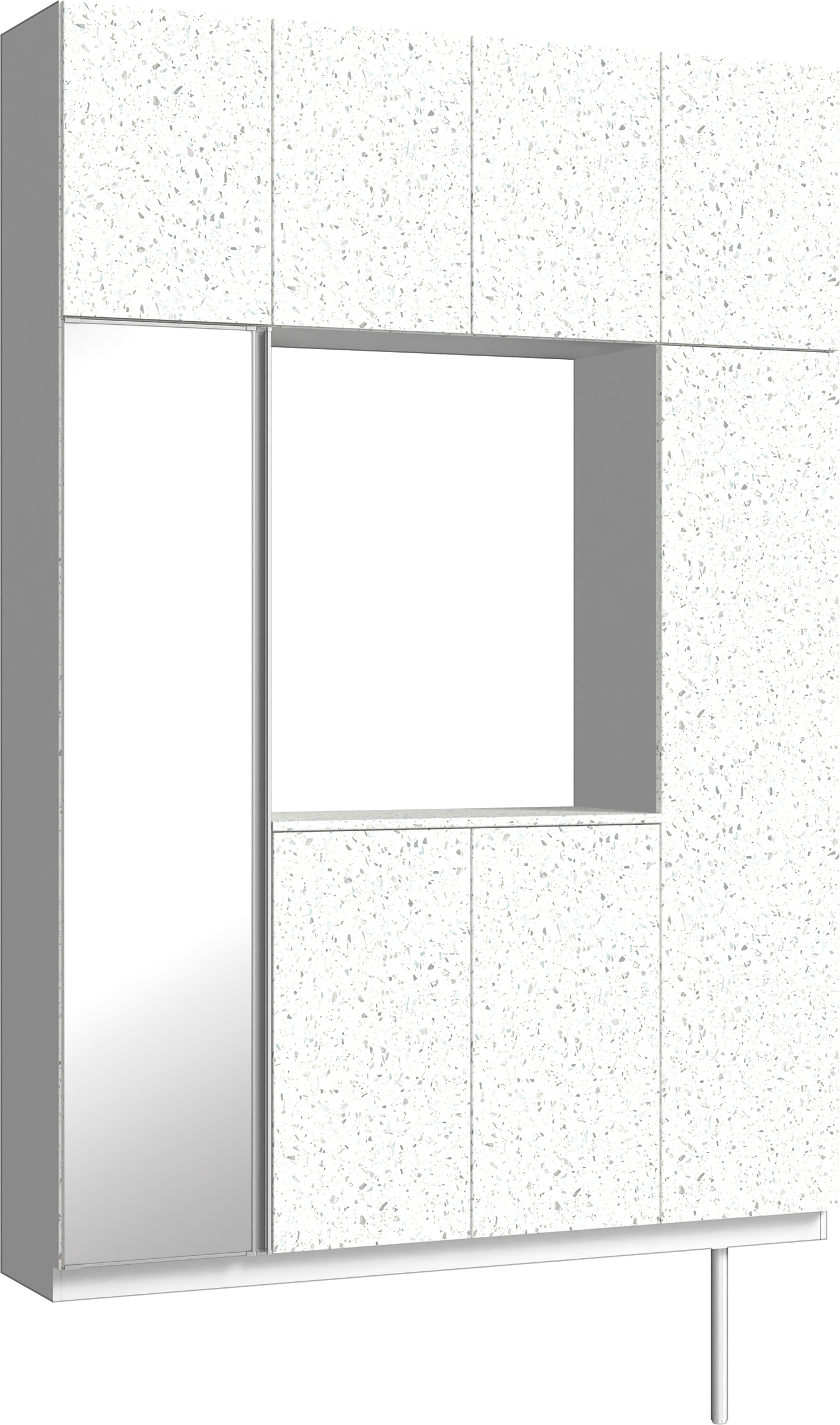 玄関収納　イエリア　開き戸ユニット　フラット　Ｓ４４　ロの字ＰＬＡＮ　シューズ収納　ミラー扉　１６００幅　〈テラゾホワイト柄〉　ハンドルレス