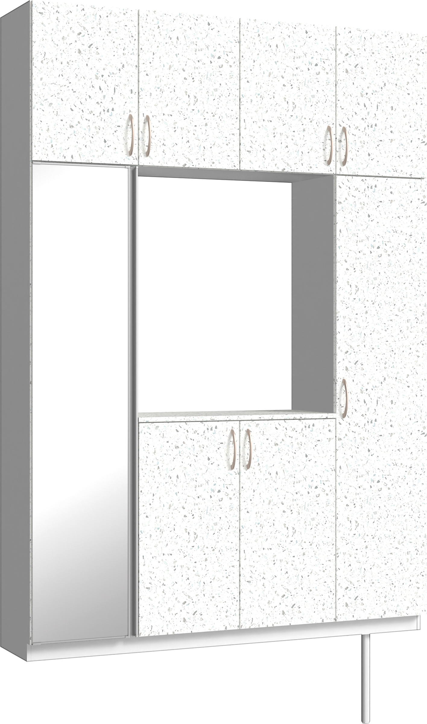 玄関収納　イエリア　開き戸ユニット　フラット　Ｓ４４　ロの字ＰＬＡＮ　シューズ収納　ミラー扉　１６００幅　〈テラゾホワイト柄〉　ハンドルラウンド型〈Ｔシルバー色〉