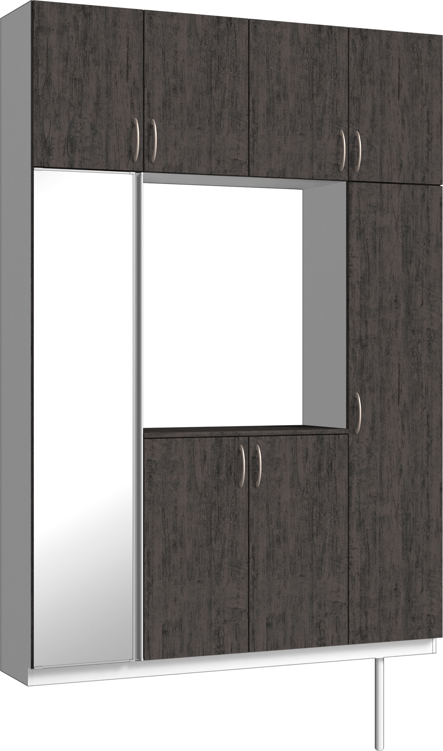 玄関収納　イエリア　開き戸ユニット　フラット　Ｓ４４　ロの字ＰＬＡＮ　シューズ収納　ミラー扉　１６００幅　〈ドライブラック柄〉　ハンドルラウンド型〈Ｔシルバー色〉