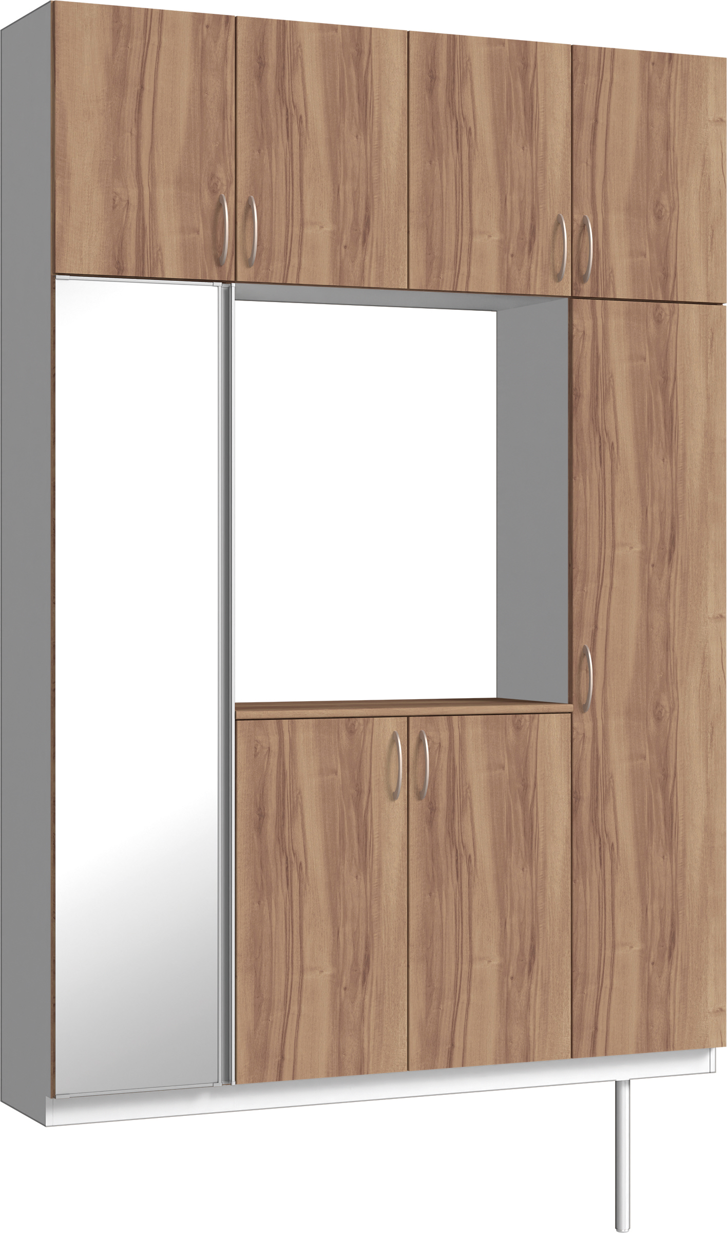 玄関収納　イエリア　開き戸ユニット　フラット　Ｓ４４　ロの字ＰＬＡＮ　シューズ収納　ミラー扉　１６００幅　〈バームブラウン柄〉　ハンドルラウンド型〈Ｔシルバー色〉