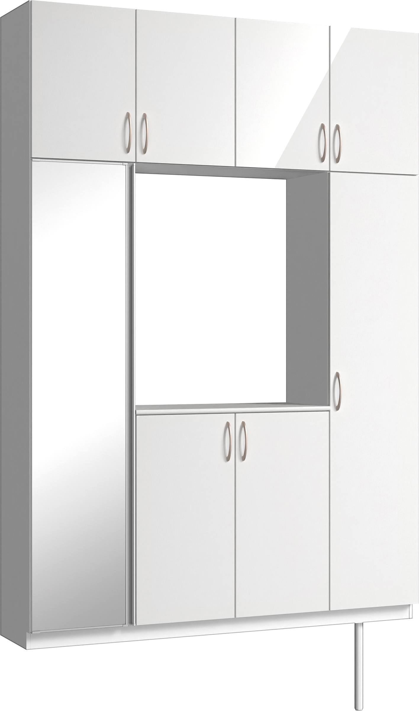 玄関収納　イエリア　開き戸ユニット　フラット　Ｓ４４　ロの字ＰＬＡＮ　シューズ収納　ミラー扉　１６００幅　〈ルミホワイト柄〉　ハンドルラウンド型〈Ｔシルバー色〉