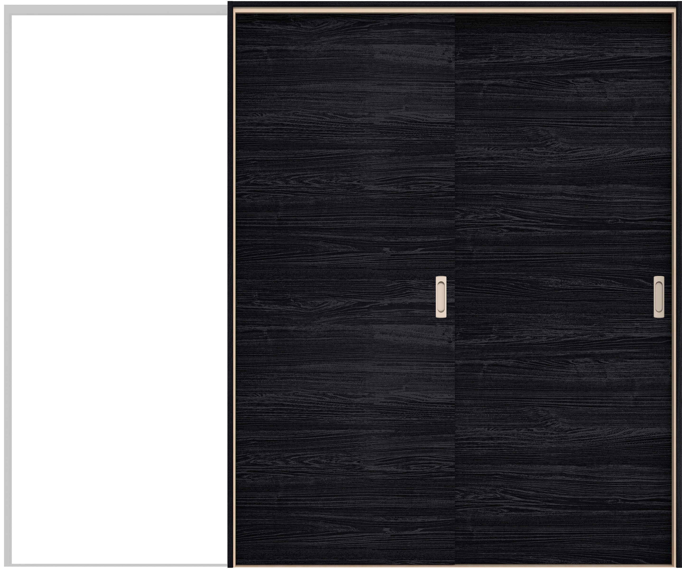 イエリア　戸襖　引戸・２枚片引　扉セット　Ｕ０デザイン　２４３７幅用　２０００高　〈モスブラック柄〉　素地タイプ〈黒縁〉　右引　〈ブラック色〉×〈Ｔシルバー色〉