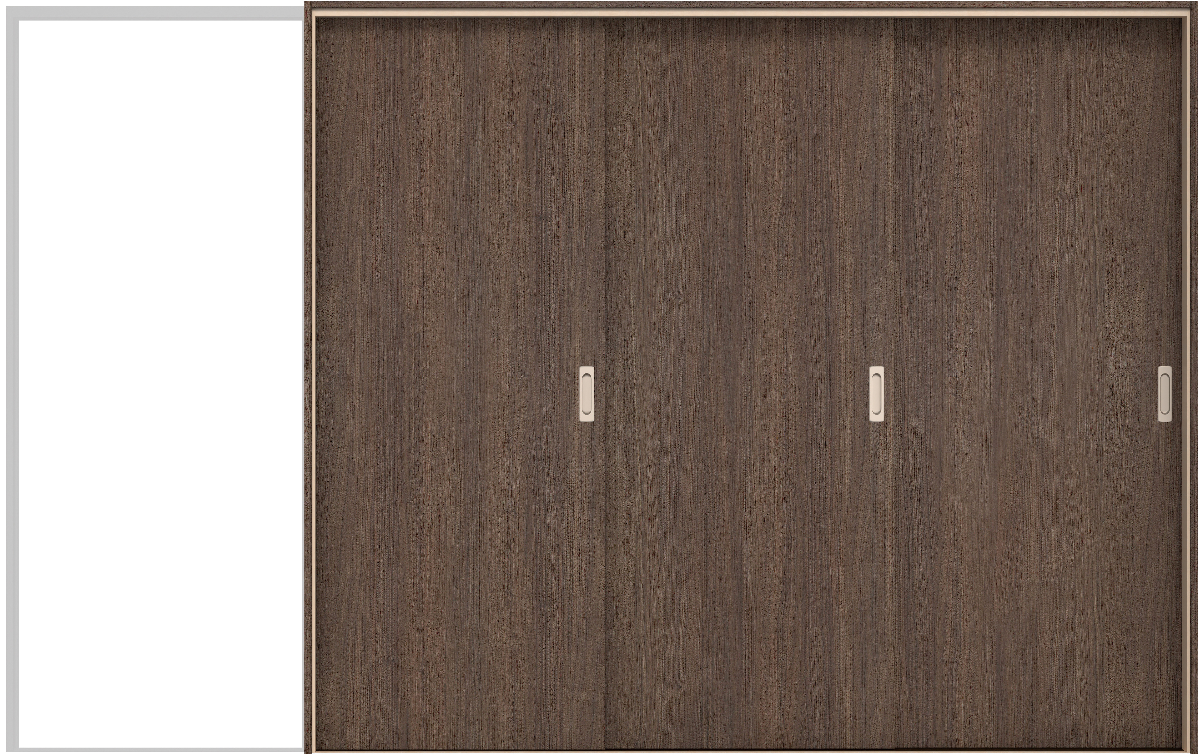 イエリア　戸襖　引戸・３枚片引　扉セット　００デザイン　３２２９幅用　２０００高　〈ダルブラウン柄〉　化粧タイプ（刷毛引き風）〈白縁〉　右引　〈シルバー色〉×〈Ｔシルバー色〉