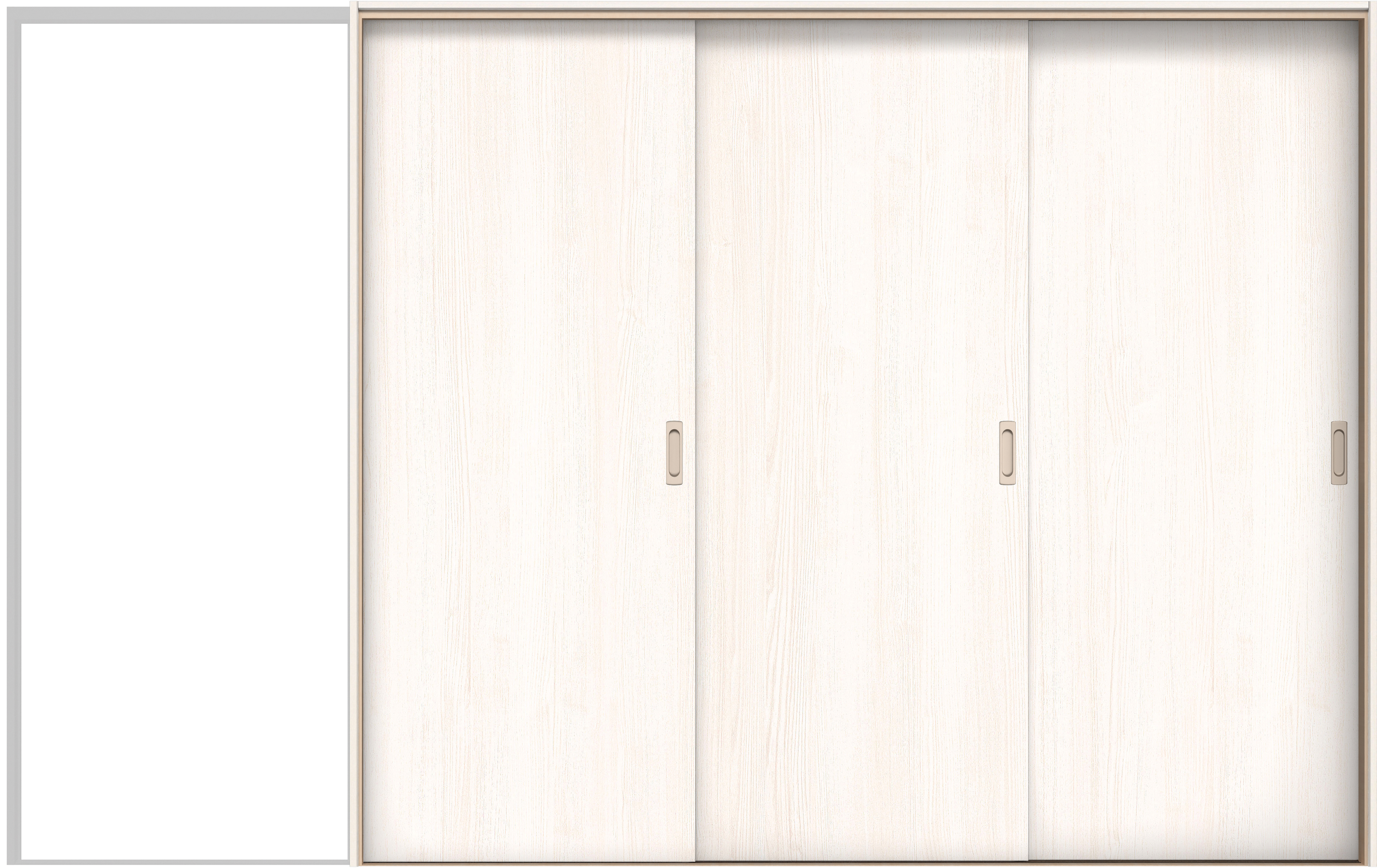 イエリア　戸襖　引戸・３枚片引　扉セット　００デザイン　３２２９幅用　２０００高　〈ネオホワイト柄〉　化粧タイプ（刷毛引き風）〈白縁〉　右引　〈シルバー色〉×〈Ｔシルバー色〉