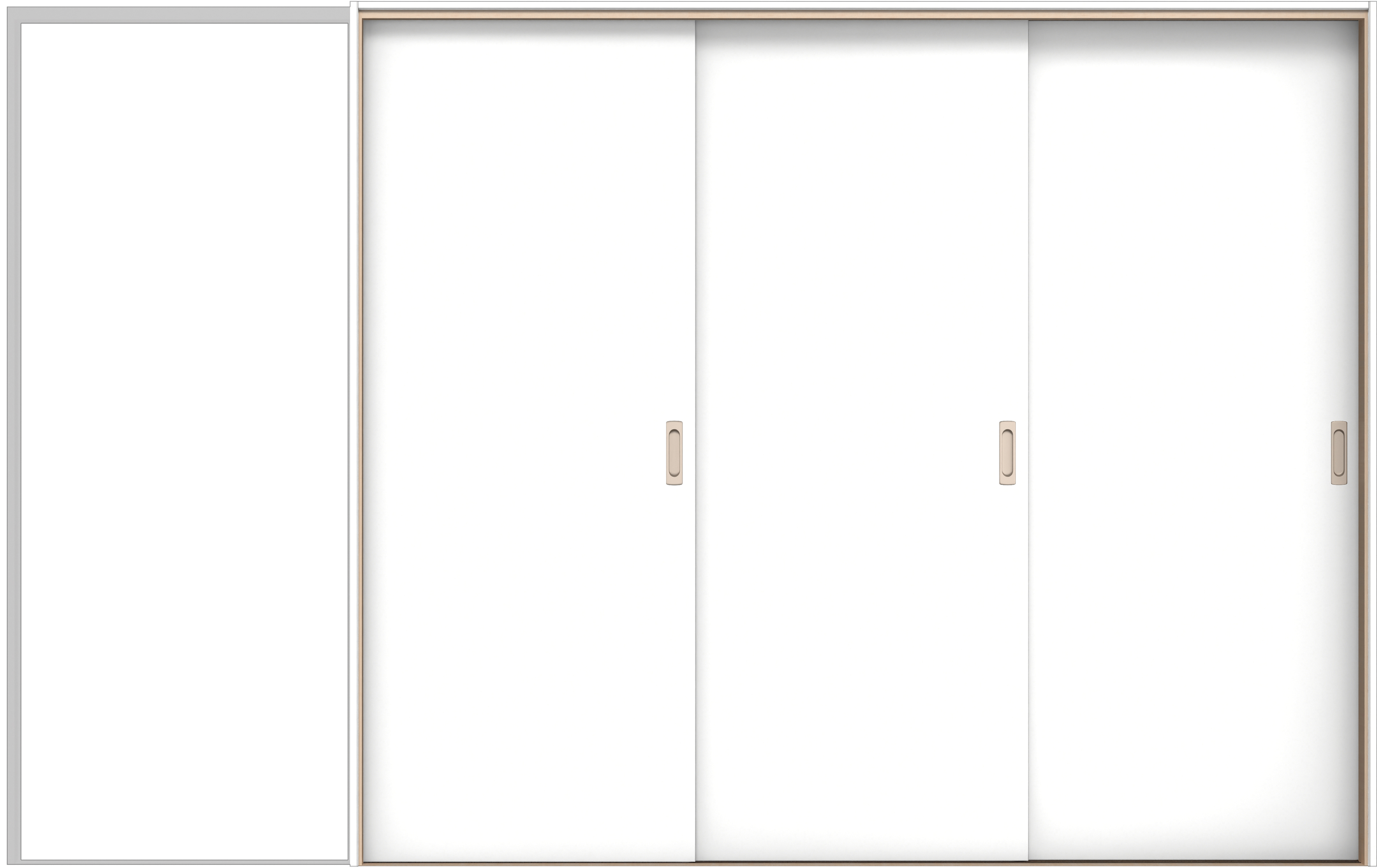 イエリア　戸襖　引戸・３枚片引　扉セット　００デザイン　３２２９幅用　２０００高　〈パウダーホワイト柄〉　化粧タイプ（刷毛引き風）〈白縁〉　右引　〈シルバー色〉×〈Ｔシルバー色〉