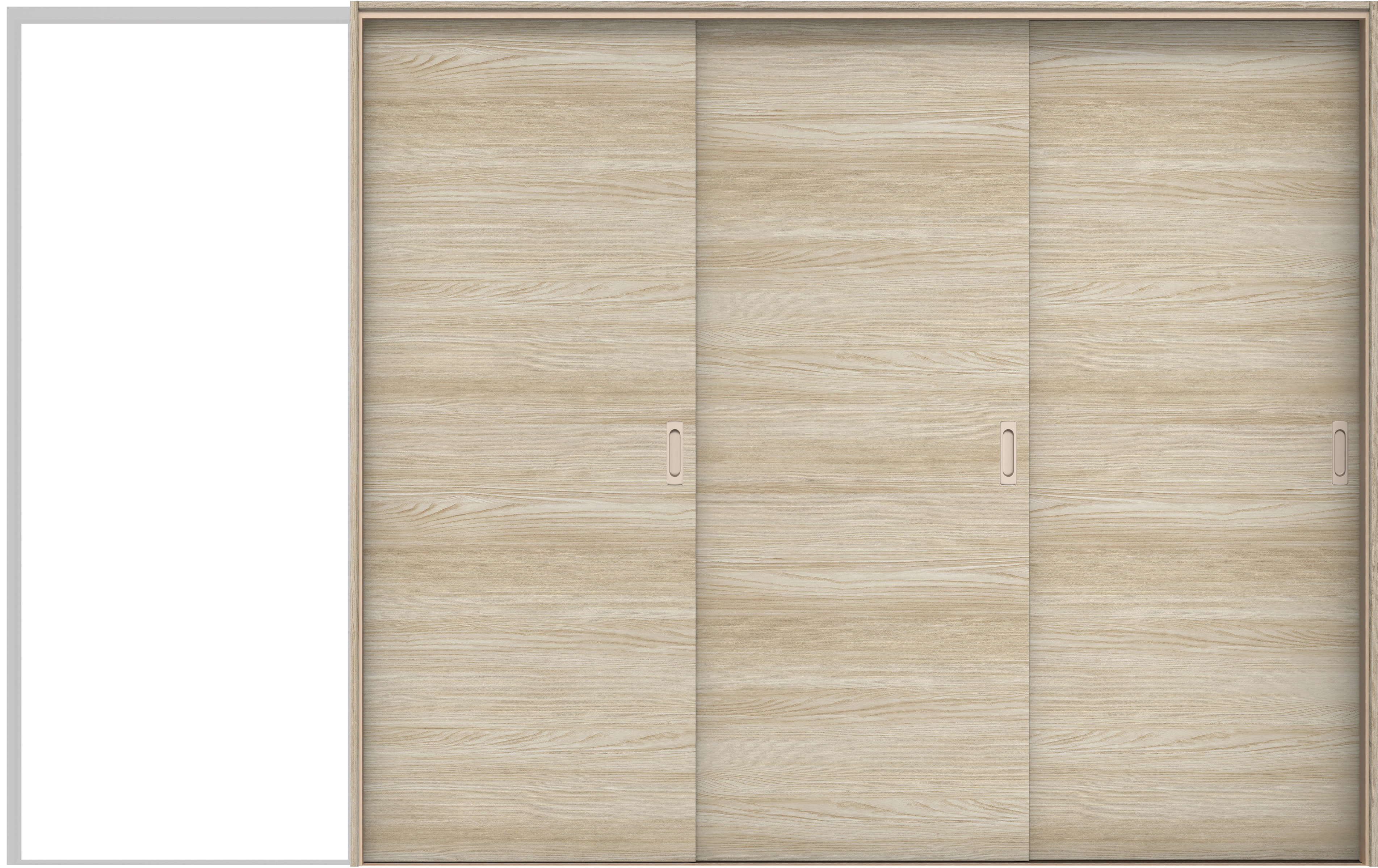 イエリア　戸襖　引戸・３枚片引　扉セット　Ｕ０デザイン　３２２９幅用　２０００高　〈ソフトグレージュ柄〉　化粧タイプ（刷毛引き風）〈白縁〉　右引　〈シルバー色〉×〈Ｔシルバー色〉