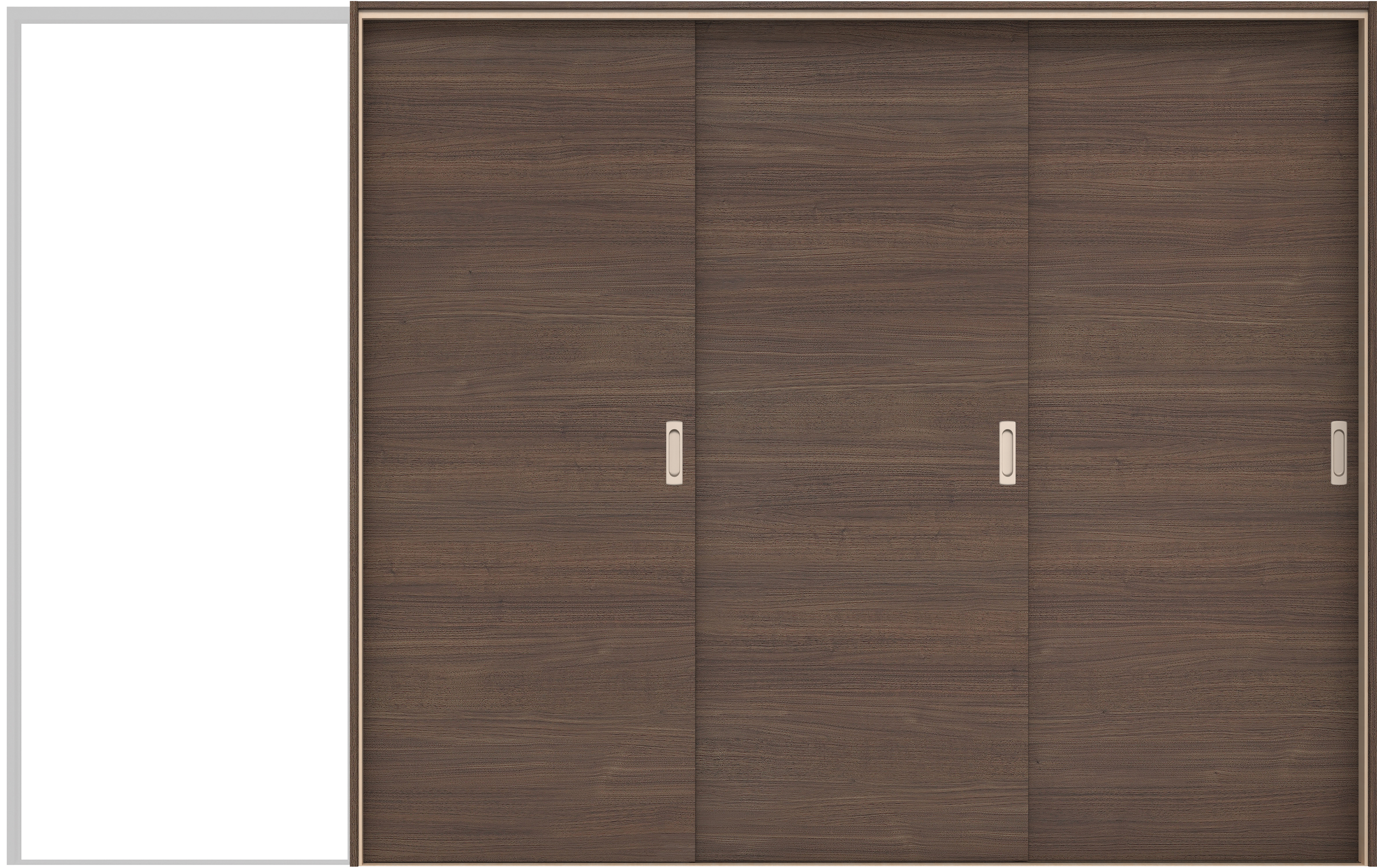 イエリア　戸襖　引戸・３枚片引　扉セット　Ｕ０デザイン　３２２９幅用　２０００高　〈ダルブラウン柄〉　化粧タイプ（刷毛引き風）〈白縁〉　右引　〈シルバー色〉×〈Ｔシルバー色〉