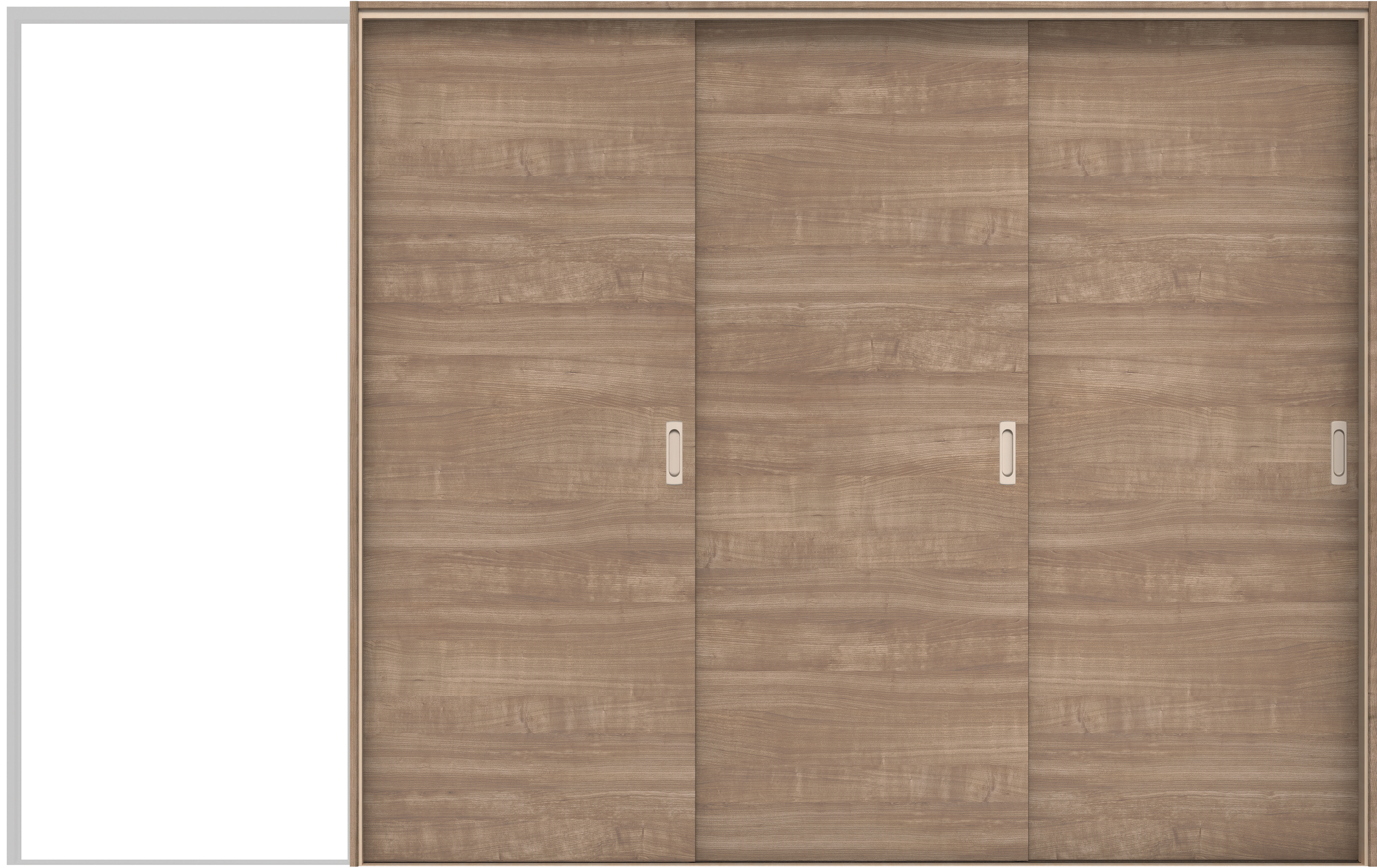 イエリア　戸襖　引戸・３枚片引　扉セット　Ｕ０デザイン　３２２９幅用　２０００高　〈トープグレー柄〉　化粧タイプ（刷毛引き風）〈白縁〉　右引　〈シルバー色〉×〈Ｔシルバー色〉