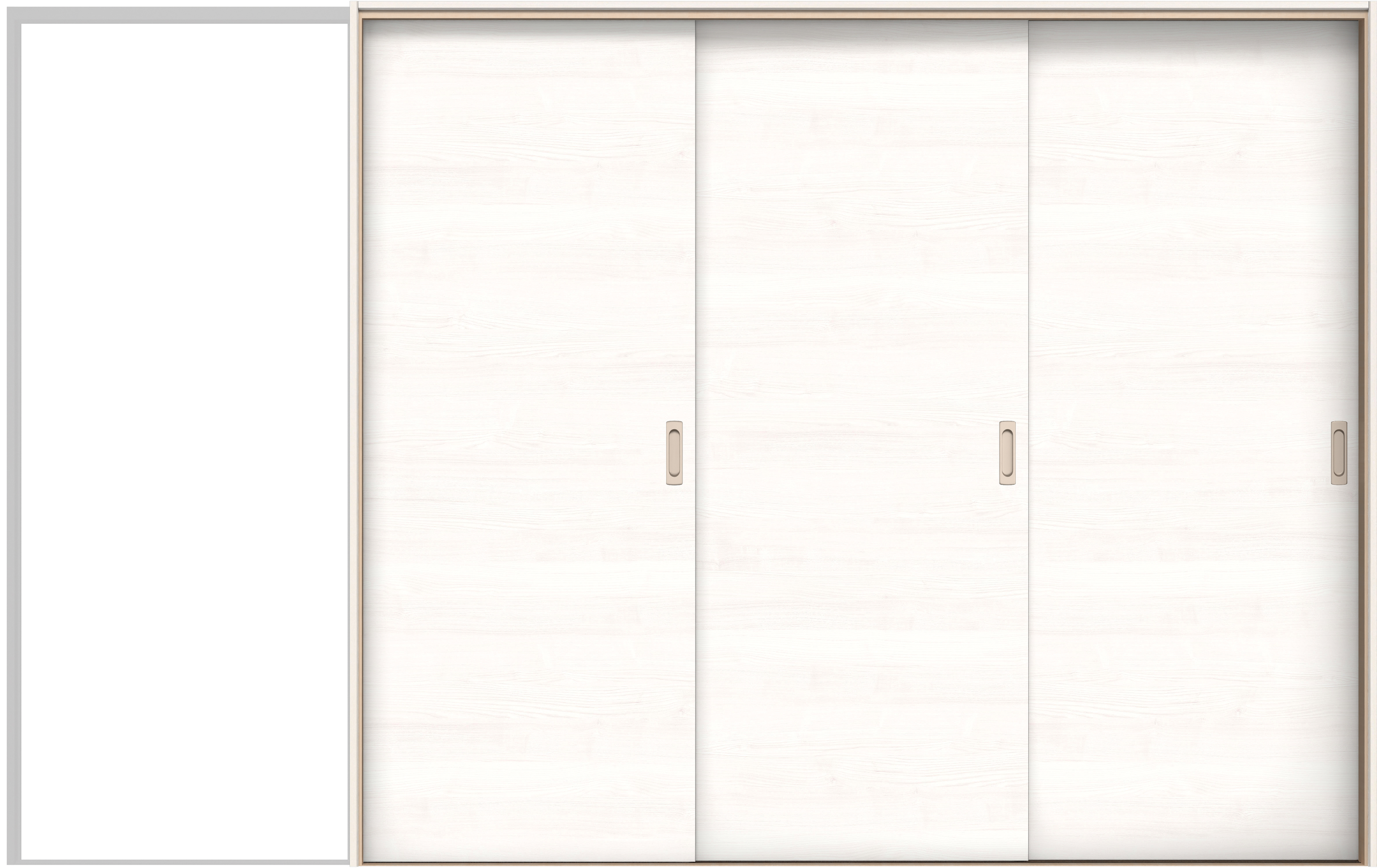 イエリア　戸襖　引戸・３枚片引　扉セット　Ｕ０デザイン　３２２９幅用　２０００高　〈ネオホワイト柄〉　化粧タイプ（刷毛引き風）〈白縁〉　右引　〈シルバー色〉×〈Ｔシルバー色〉