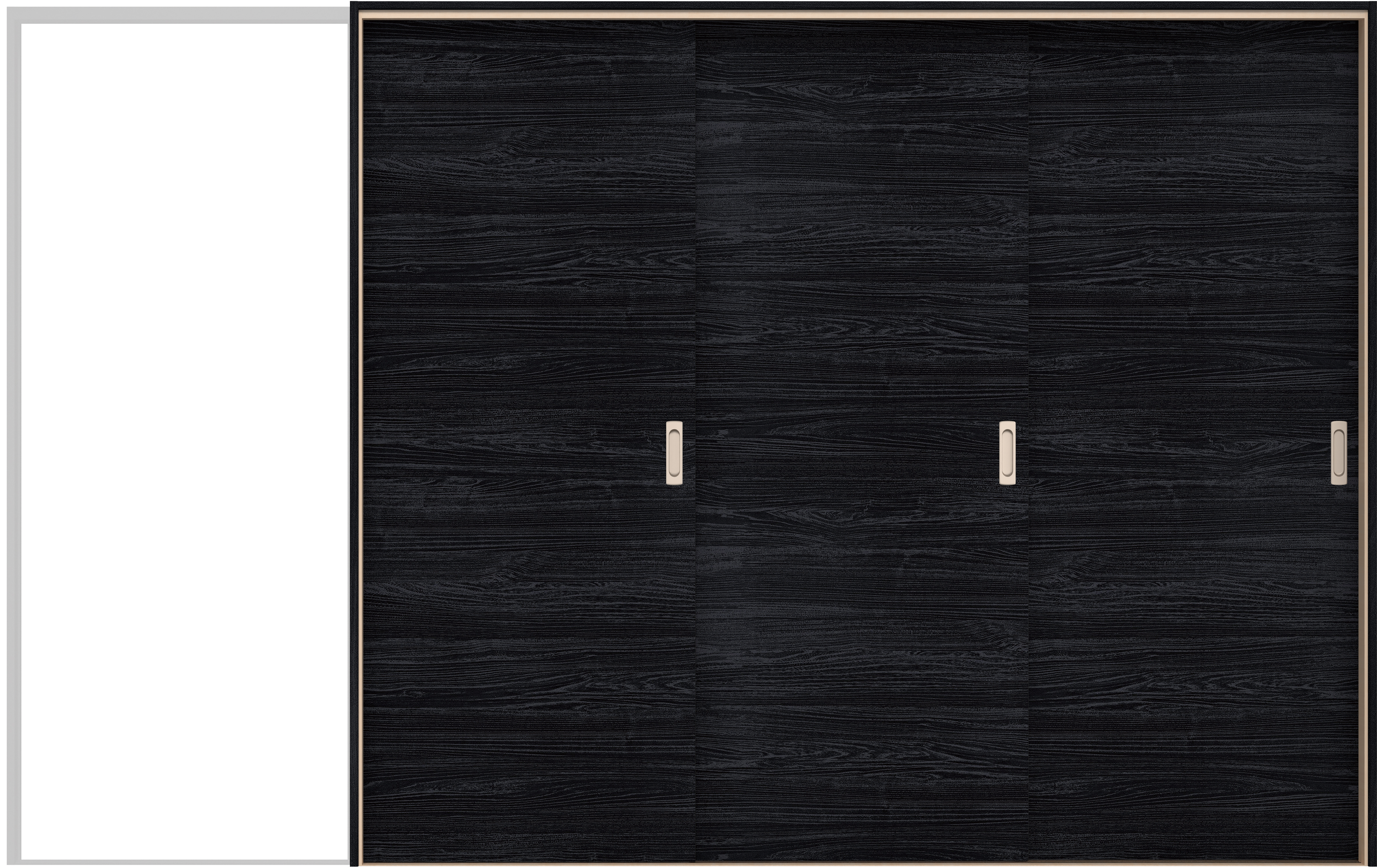 イエリア　戸襖　引戸・３枚片引　扉セット　Ｕ０デザイン　３２２９幅用　２０００高　〈モスブラック柄〉　化粧タイプ（刷毛引き風）〈白縁〉　右引　〈シルバー色〉×〈Ｔシルバー色〉