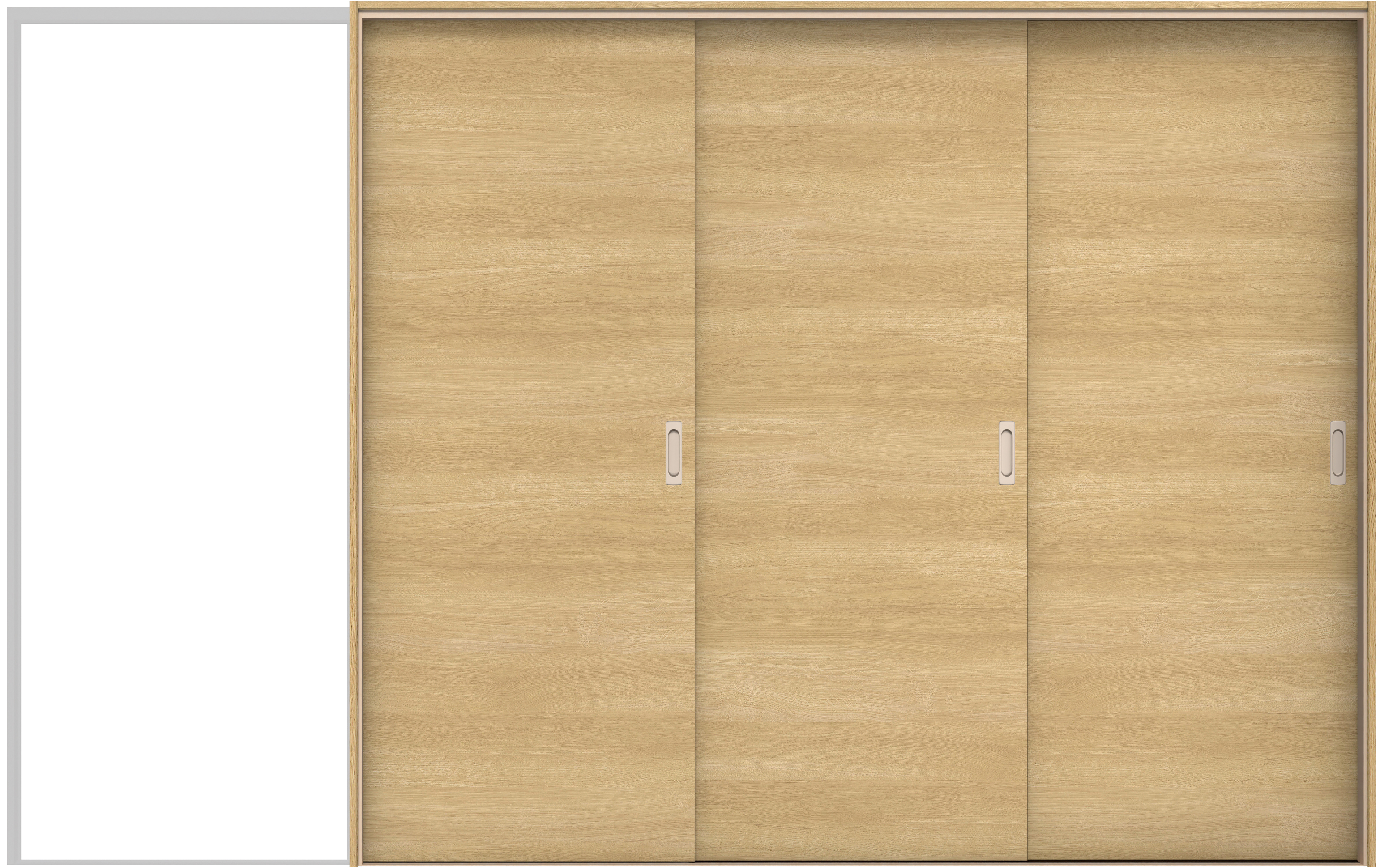 イエリア　戸襖　引戸・３枚片引　扉セット　Ｕ０デザイン　３２２９幅用　２０００高　〈ライトオーカー柄〉　化粧タイプ（刷毛引き風）〈白縁〉　右引　〈シルバー色〉×〈Ｔシルバー色〉