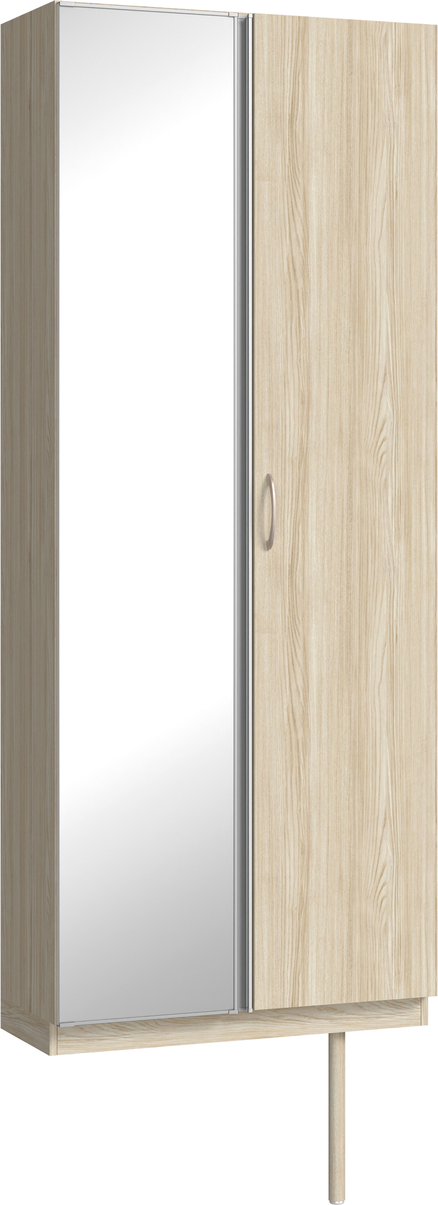 玄関収納　イエリア　開き戸ユニット　フラット縦木目　Ｓ２２　トールＰＬＡＮ　シューズ収納　ミラー扉　８００幅　〈ソフトグレージュ柄〉　ハンドルラウンド型〈Ｔシルバー色〉