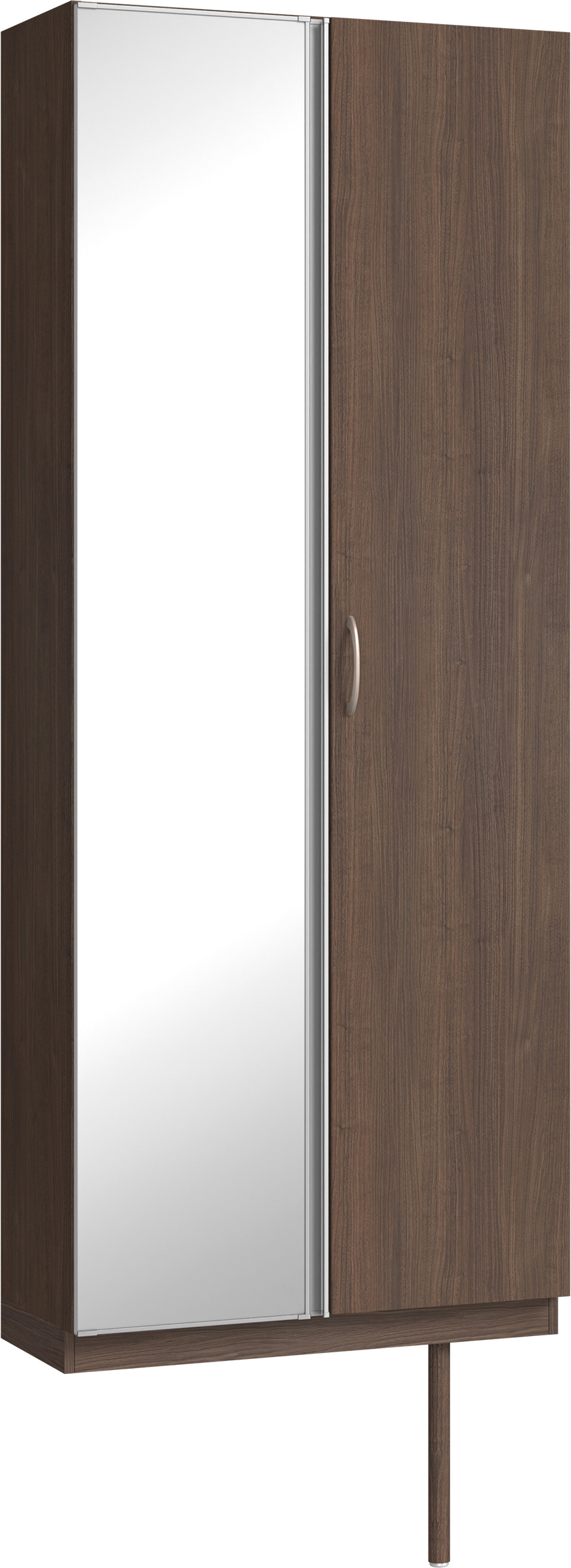 玄関収納　イエリア　開き戸ユニット　フラット縦木目　Ｓ２２　トールＰＬＡＮ　シューズ収納　ミラー扉　８００幅　〈ダルブラウン柄〉　ハンドルラウンド型〈Ｔシルバー色〉