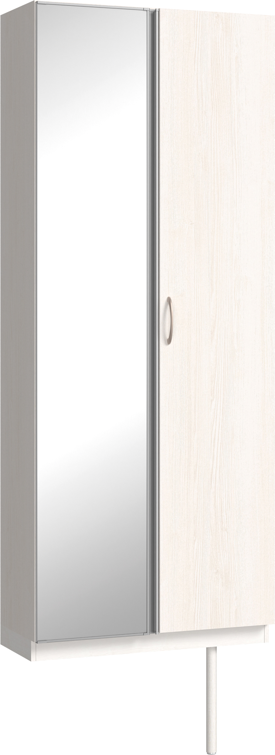 玄関収納　イエリア　開き戸ユニット　フラット縦木目　Ｓ２２　トールＰＬＡＮ　シューズ収納　ミラー扉　８００幅　〈ネオホワイト柄〉　ハンドルラウンド型〈Ｔシルバー色〉