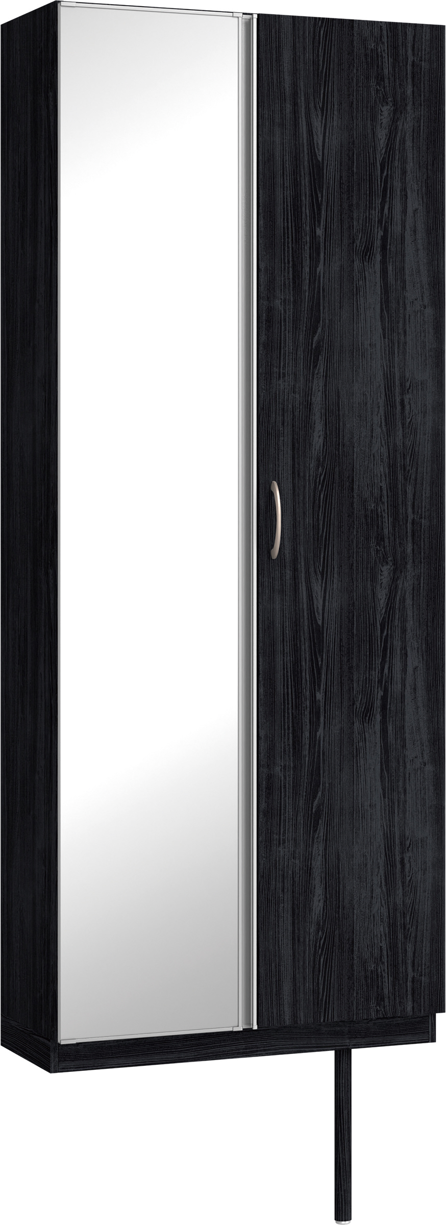 玄関収納　イエリア　開き戸ユニット　フラット縦木目　Ｓ２２　トールＰＬＡＮ　シューズ収納　ミラー扉　８００幅　〈モスブラック柄〉　ハンドルラウンド型〈Ｔシルバー色〉