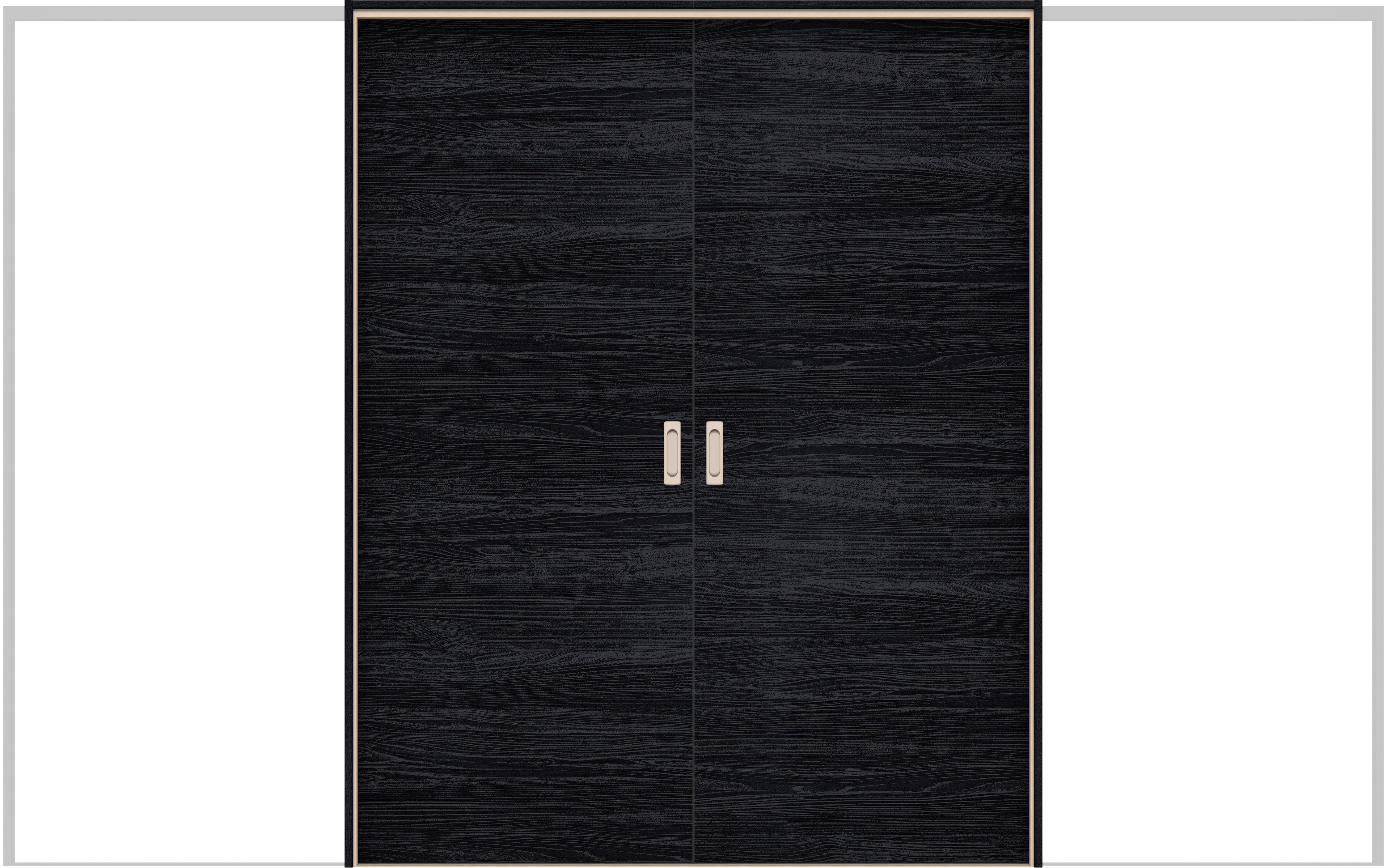 イエリア　戸襖　引戸・引分　扉セット　Ｕ０デザイン　３２６６幅用　２０００高　〈モスブラック柄〉　素地タイプ〈黒縁〉　左右兼用　〈ブラック色〉×〈Ｔシルバー色〉