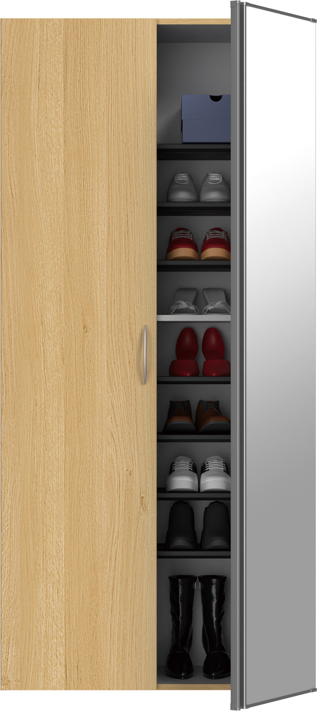 玄関収納　イエリア　開き戸ユニット　プラン用ユニットセット　トールユニット　フラット縦木目　シューズ収納片ミラー　８００幅　Ｈ６タイプ（２３００高組合せ用）　〈ライトオーカー柄〉　ハンドル付用