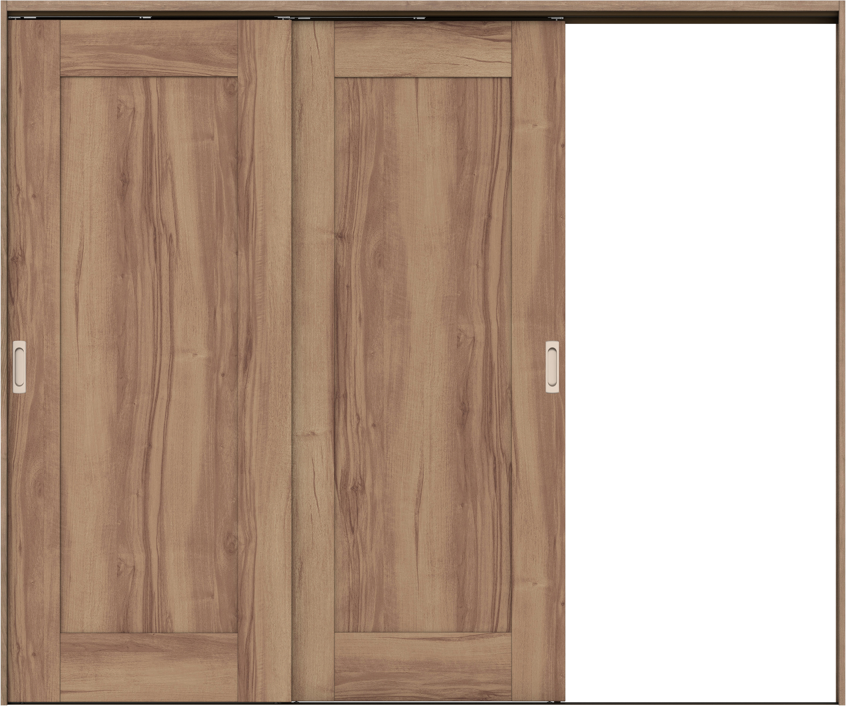 リビングドア　イエリア　吊戸・２枚片引　扉セット　３８デザイン　２４３７幅用　２０００高　〈バームブラウン柄〉　右引用　錠なし　ラクラクローズ付用