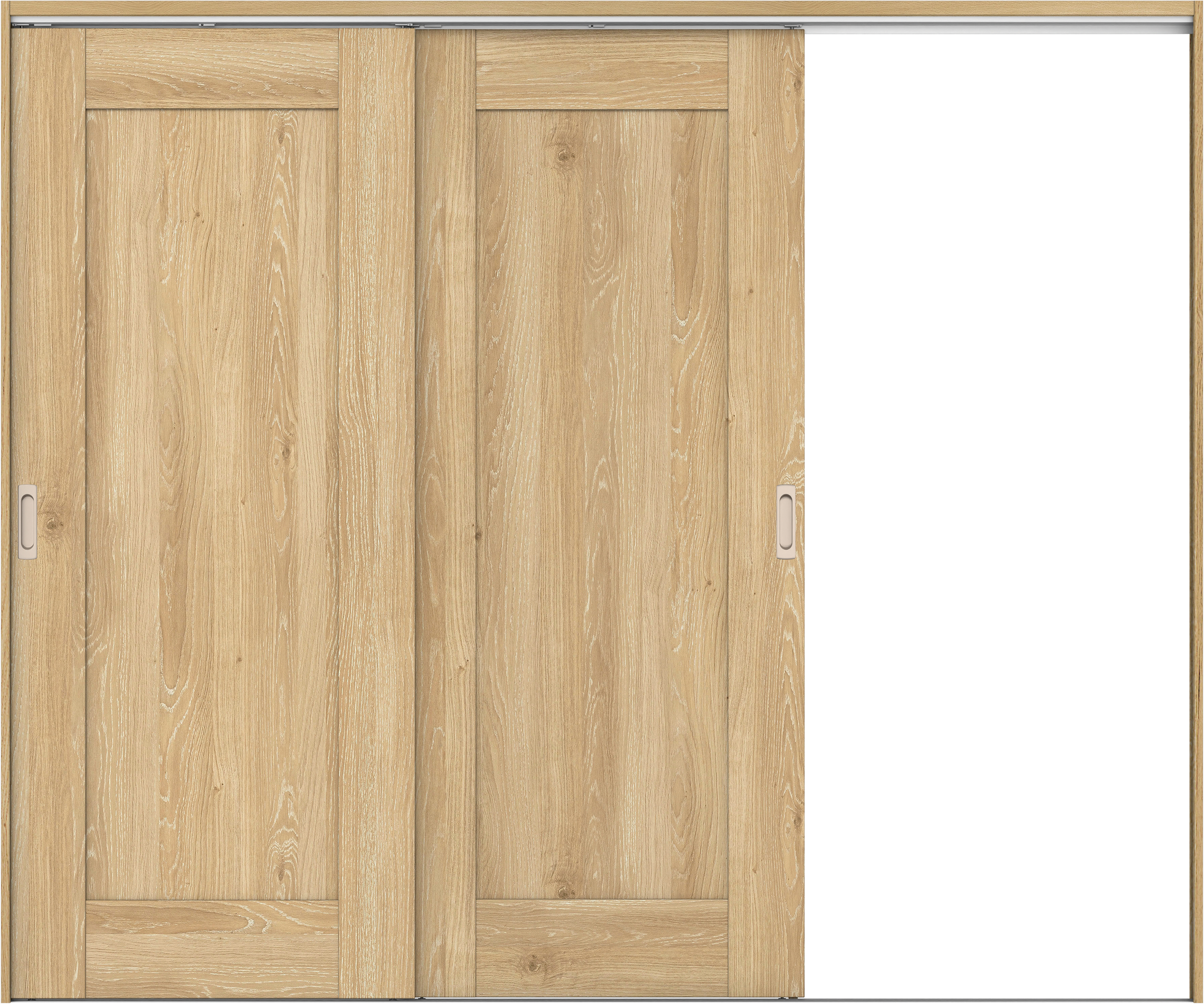 リビングドア　イエリア　吊戸・２枚片引　扉セット　３８デザイン　２４３７幅用　２０００高　〈ミルキーオーカー柄〉　右引用　錠なし　ラクラクローズ付用