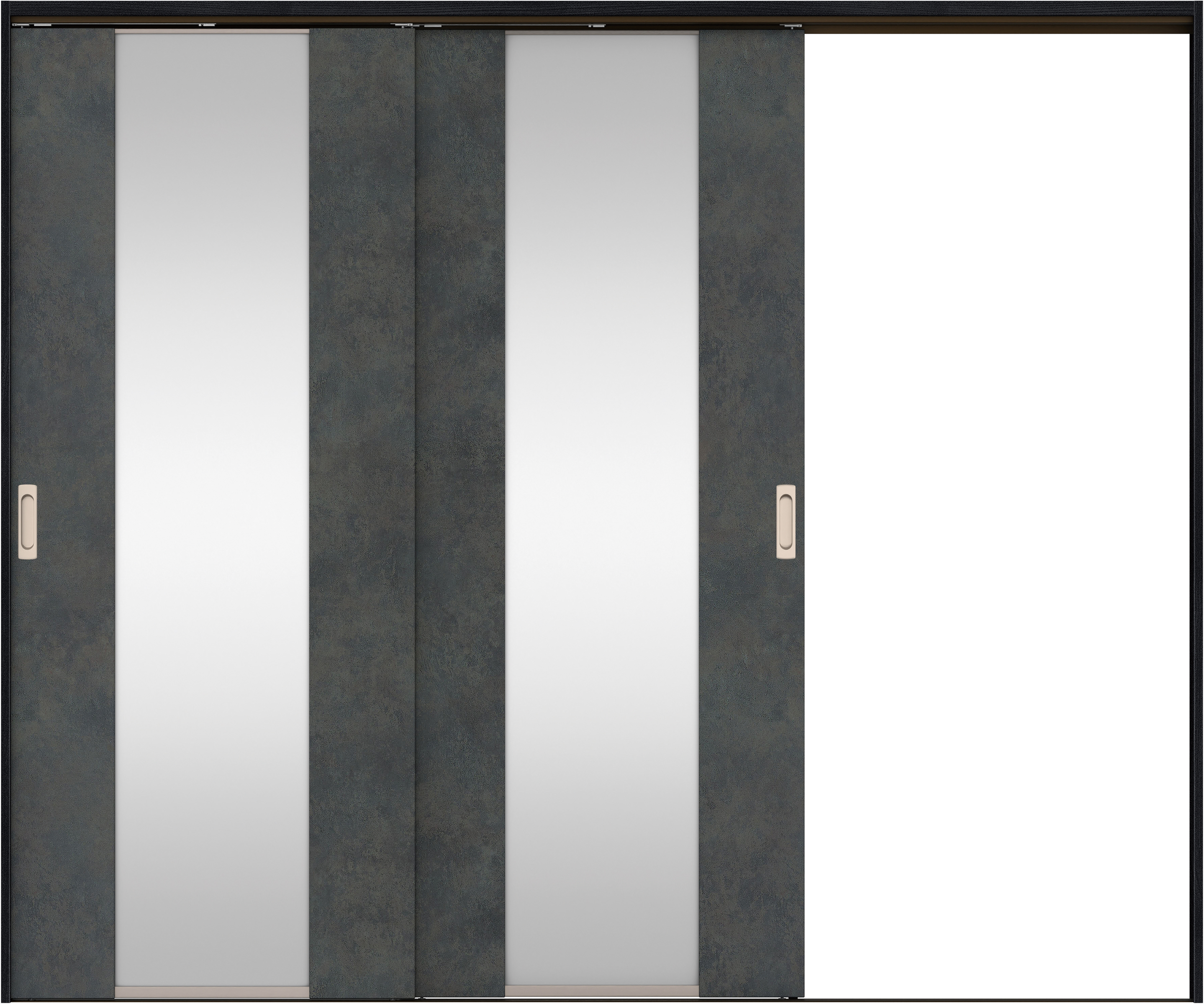 リビングドア　イエリア　吊戸・２枚片引　扉セット　４Ｐデザイン　２４３７幅用　２０００高　〈アイアンブラック柄〉　右引用　錠なし　ラクラクローズ付用