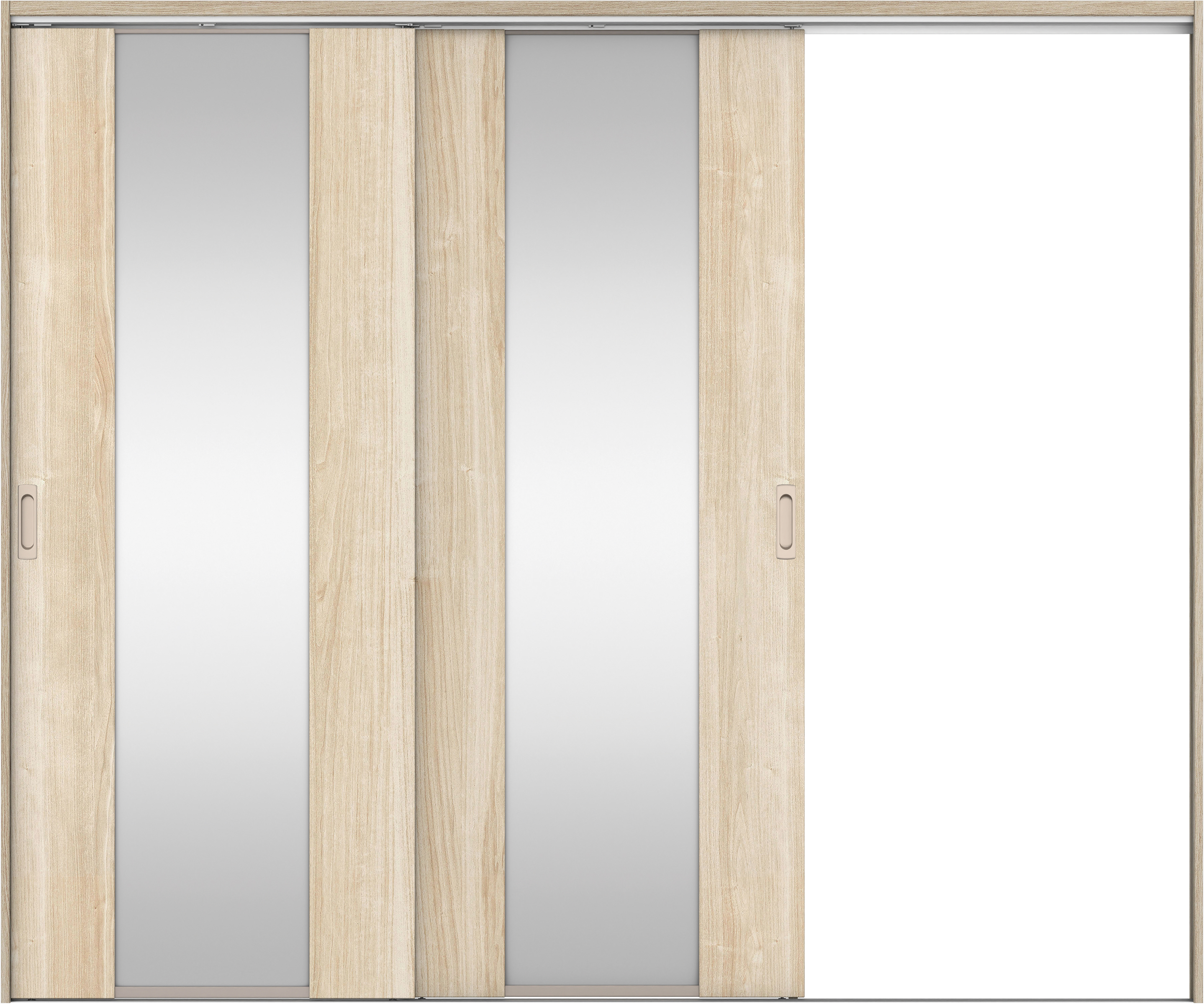 リビングドア　イエリア　吊戸・２枚片引　扉セット　４Ｐデザイン　２４３７幅用　２０００高　〈コットンベージュ柄〉　右引用　錠なし　ラクラクローズ付用