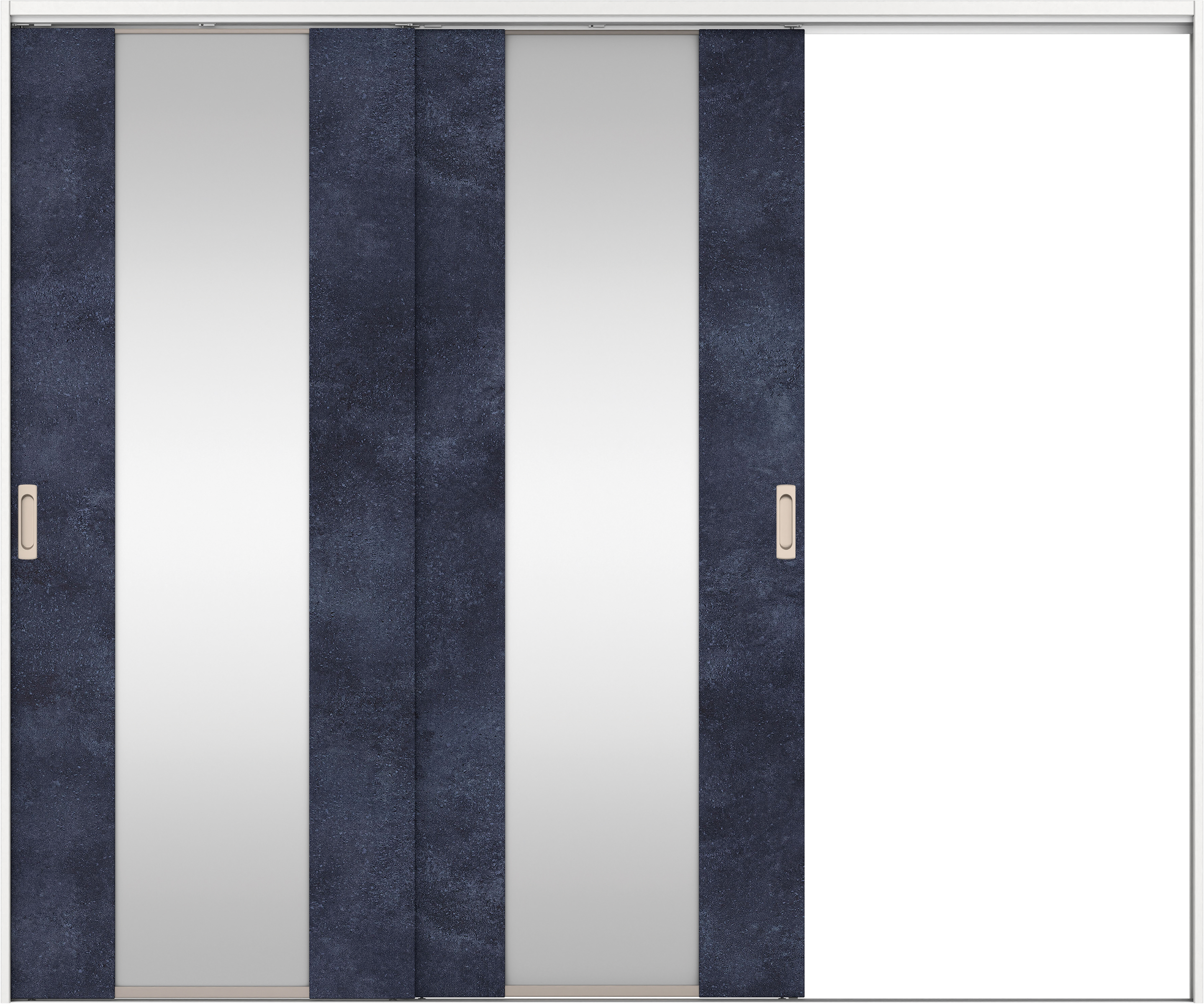 リビングドア　イエリア　吊戸・２枚片引　扉セット　４Ｐデザイン　２４３７幅用　２０００高　〈コバルトブルー柄〉　右引用　錠なし　ラクラクローズ付用