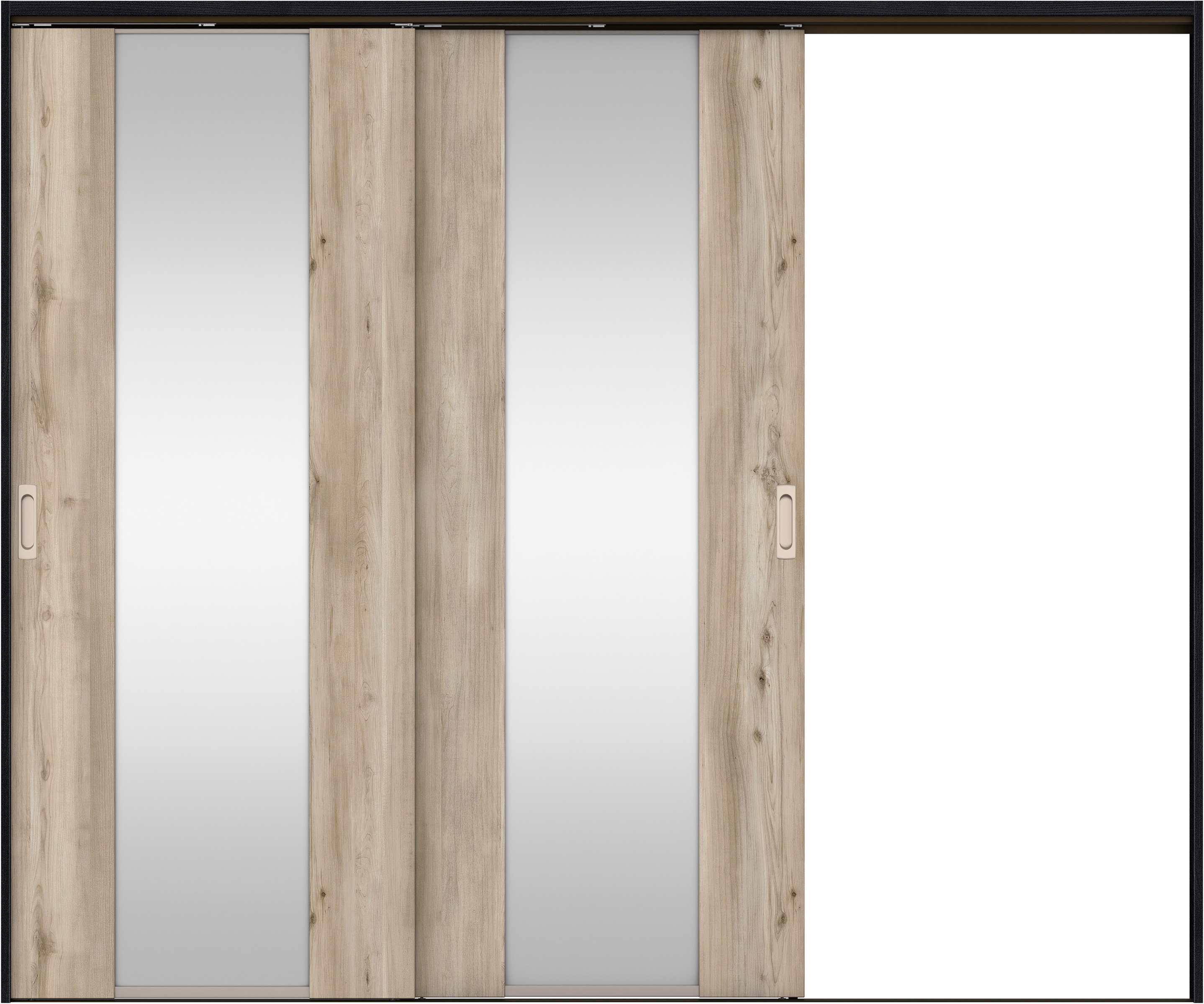 リビングドア　イエリア　吊戸・２枚片引　扉セット　４Ｐデザイン　２４３７幅用　２０００高　〈スモークグレー柄〉　右引用　錠なし　ラクラクローズ付用