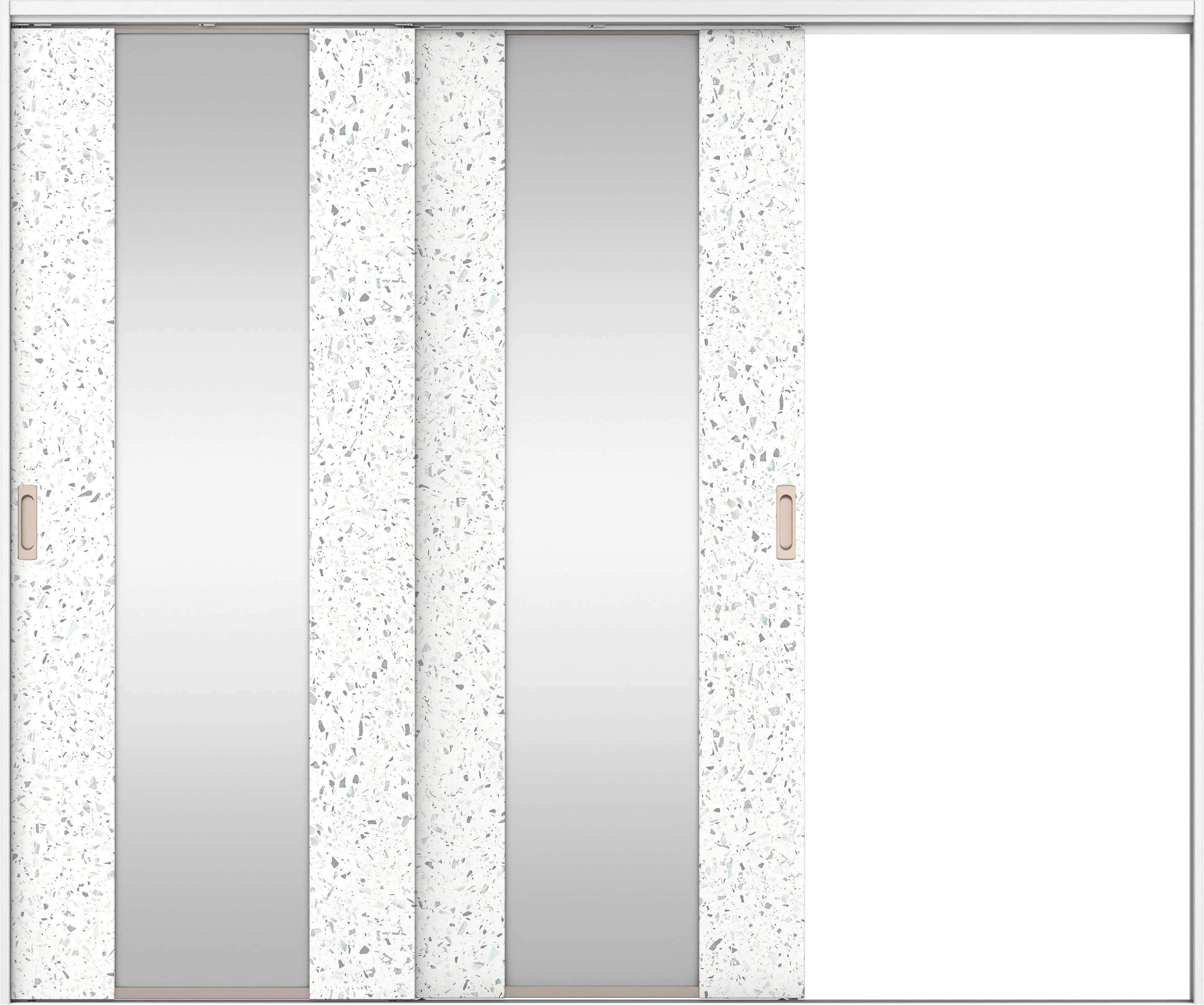 リビングドア　イエリア　吊戸・２枚片引　扉セット　４Ｐデザイン　２４３７幅用　２０００高　〈テラゾホワイト柄〉　右引用　錠なし　ラクラクローズ付用