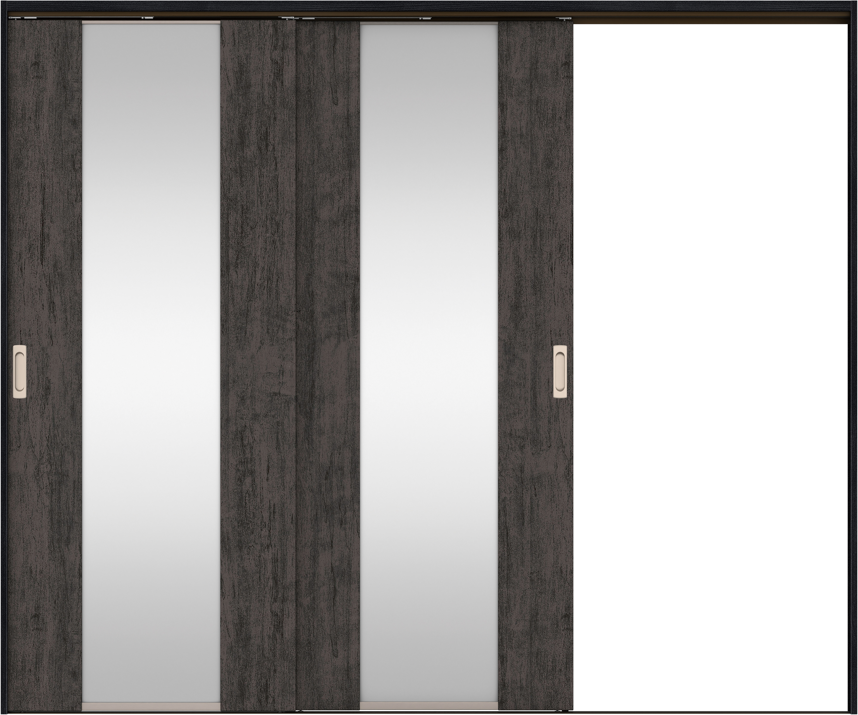 リビングドア　イエリア　吊戸・２枚片引　扉セット　４Ｐデザイン　２４３７幅用　２０００高　〈ドライブラック柄〉　右引用　錠なし　ラクラクローズ付用