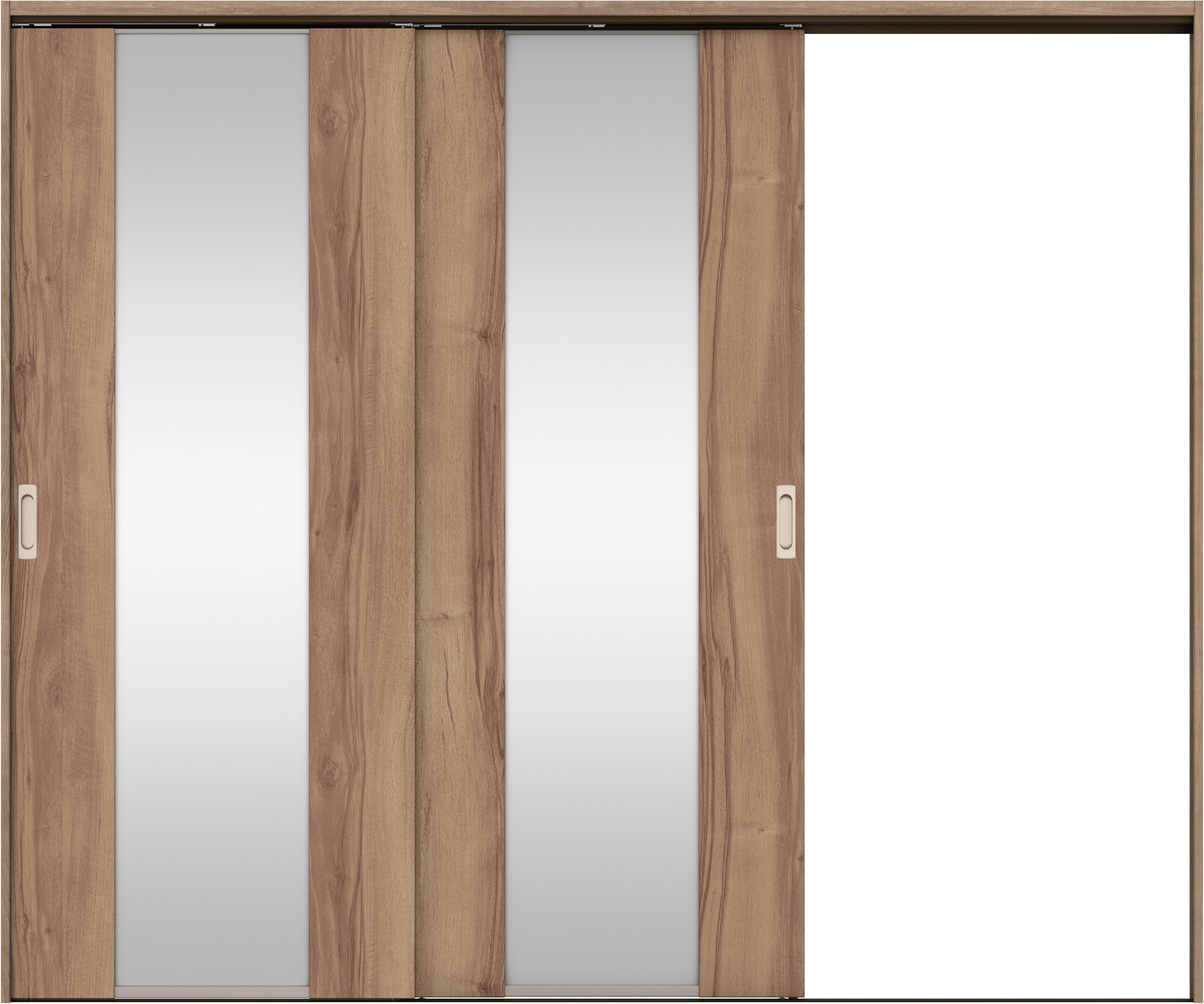 リビングドア　イエリア　吊戸・２枚片引　扉セット　４Ｐデザイン　２４３７幅用　２０００高　〈バームブラウン柄〉　右引用　錠なし　ラクラクローズ付用