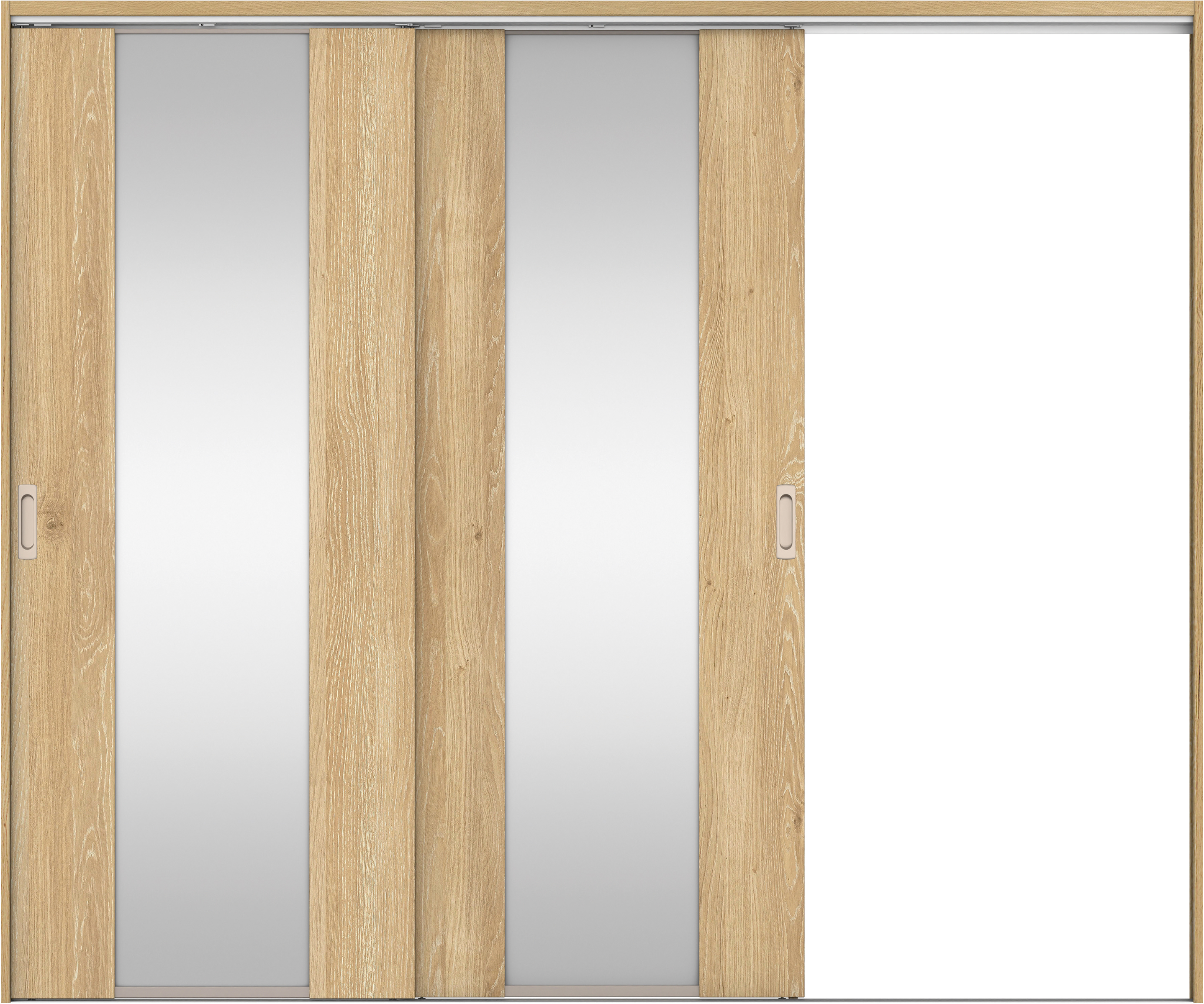 リビングドア　イエリア　吊戸・２枚片引　扉セット　４Ｐデザイン　２４３７幅用　２０００高　〈ミルキーオーカー柄〉　右引用　錠なし　ラクラクローズ付用
