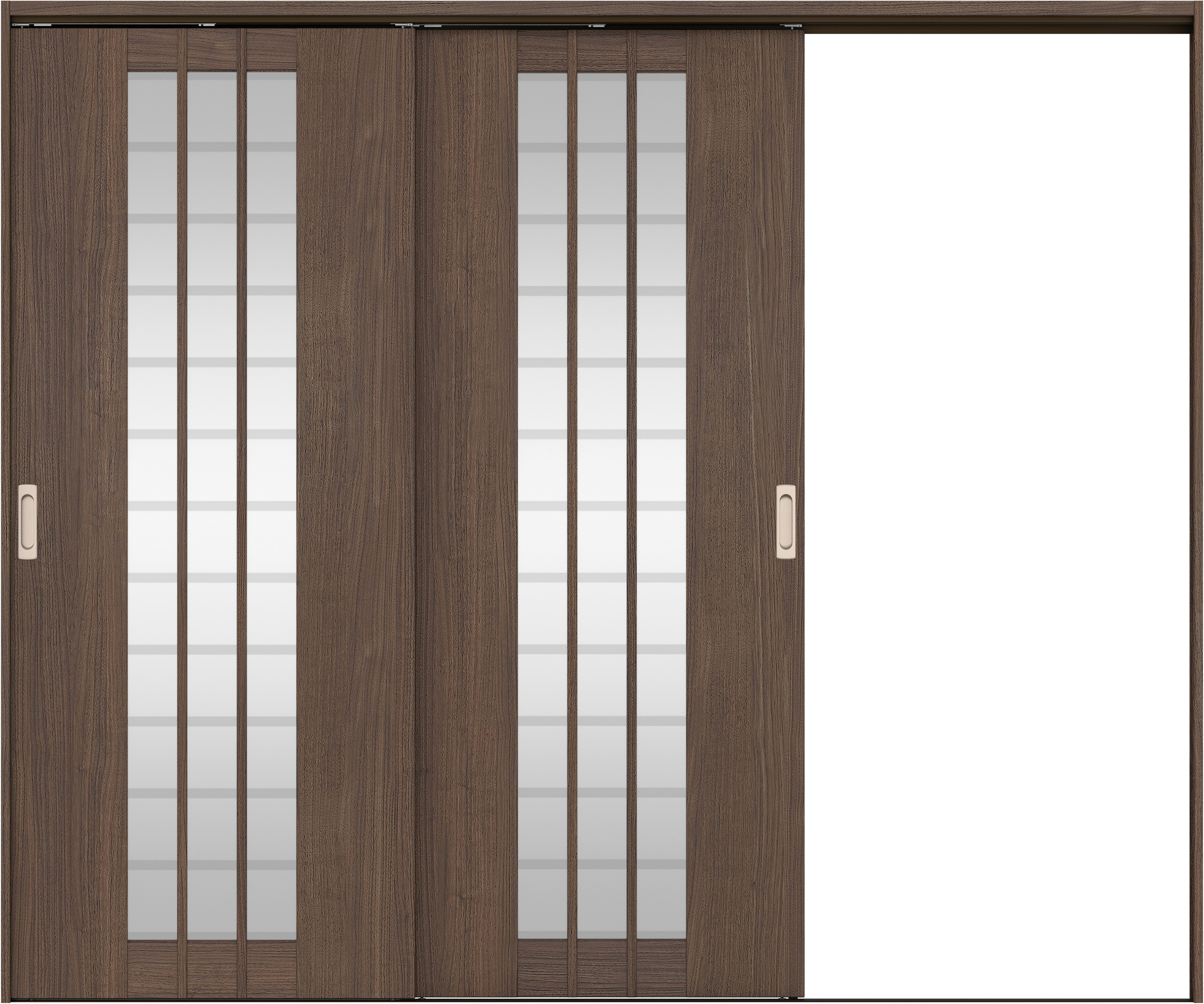 リビングドア　イエリア　吊戸・２枚片引　扉セット　４Ｓデザイン　２４３７幅用　２０００高　〈ダルブラウン柄〉　右引用　錠なし　ラクラクローズ付用