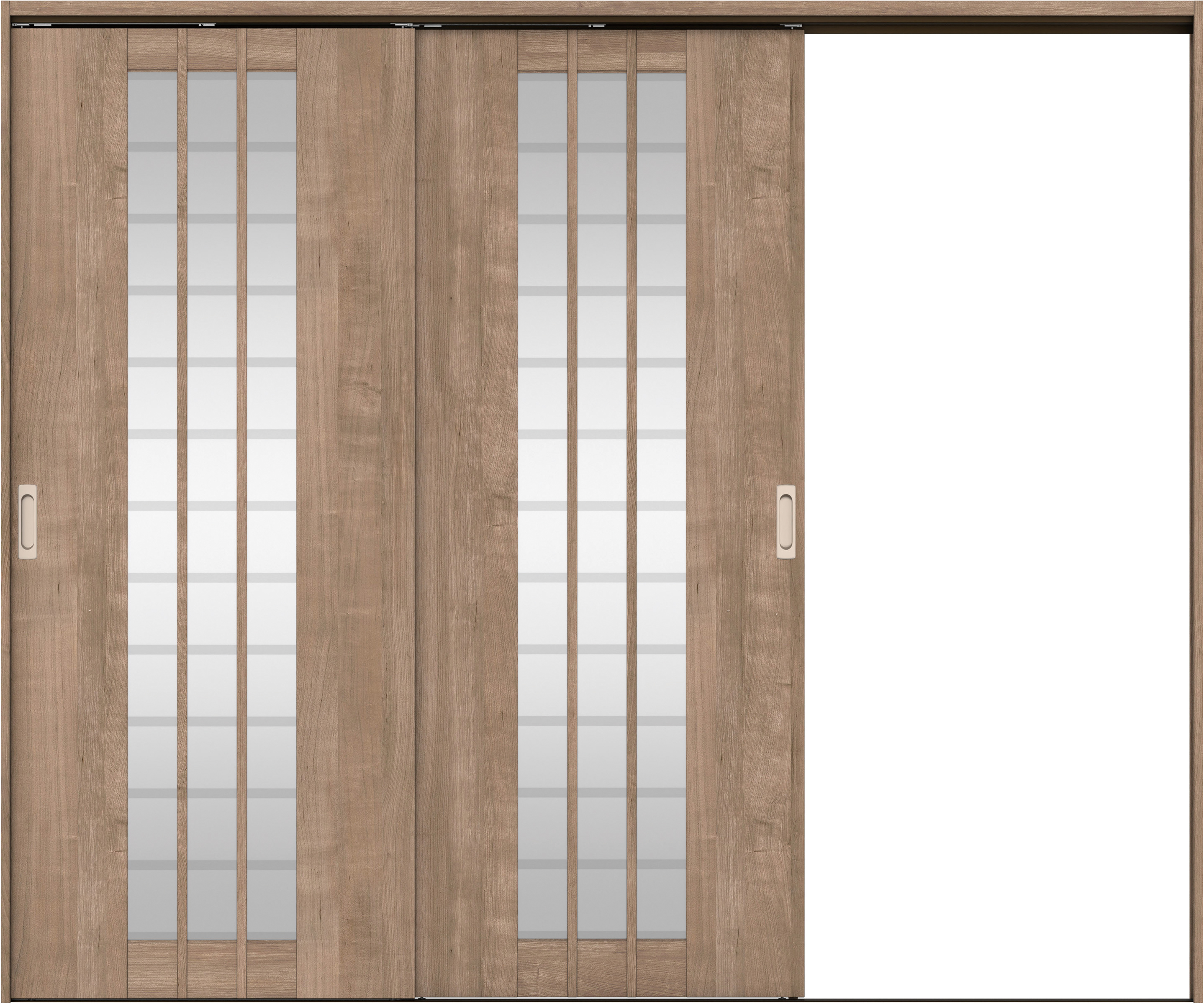 リビングドア　イエリア　吊戸・２枚片引　扉セット　４Ｓデザイン　２４３７幅用　２０００高　〈トープグレー柄〉　右引用　錠なし　ラクラクローズ付用
