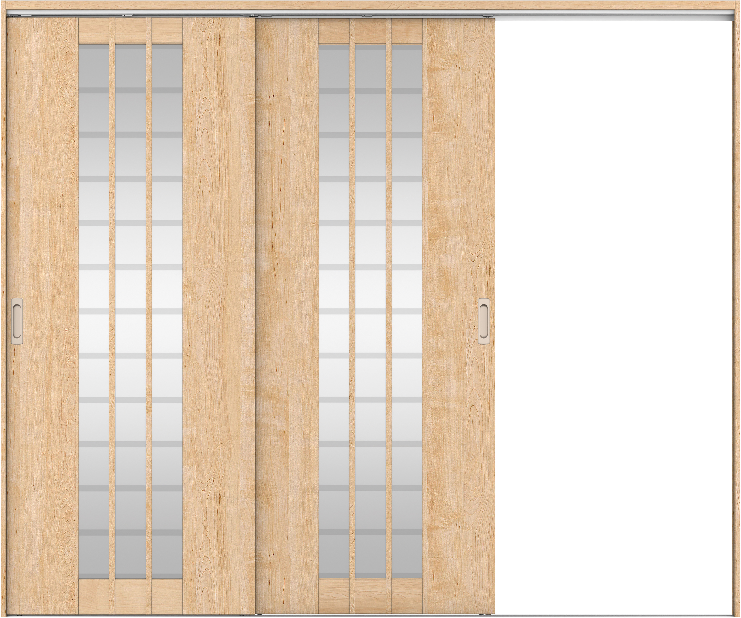 リビングドア　イエリア　吊戸・２枚片引　扉セット　４Ｓデザイン　２４３７幅用　２０００高　〈ミルベージュ柄〉　右引用　錠なし　ラクラクローズ付用