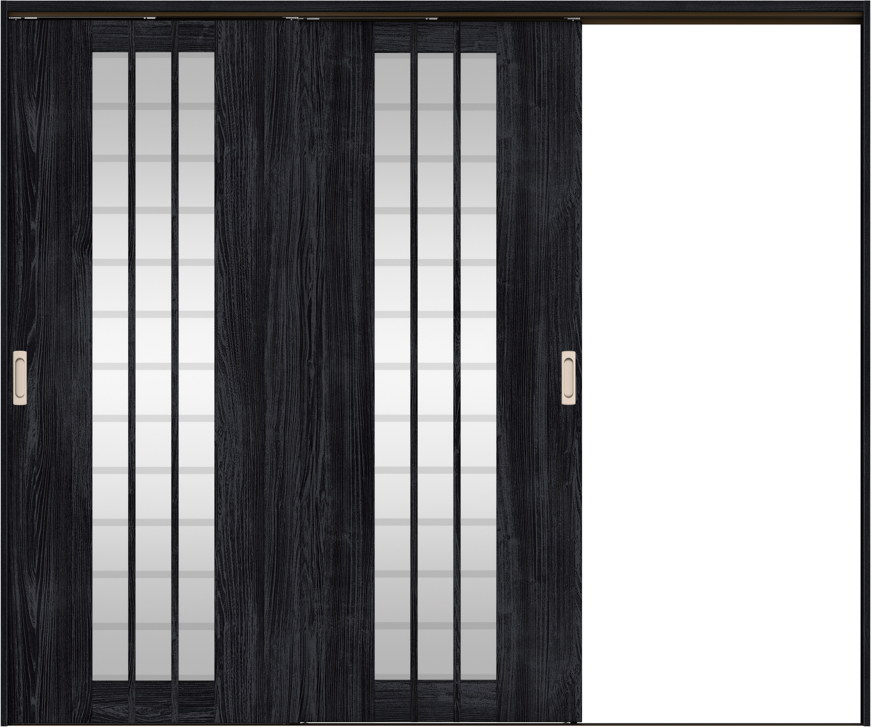 リビングドア　イエリア　吊戸・２枚片引　扉セット　４Ｓデザイン　２４３７幅用　２０００高　〈モスブラック柄〉　右引用　錠なし　ラクラクローズ付用