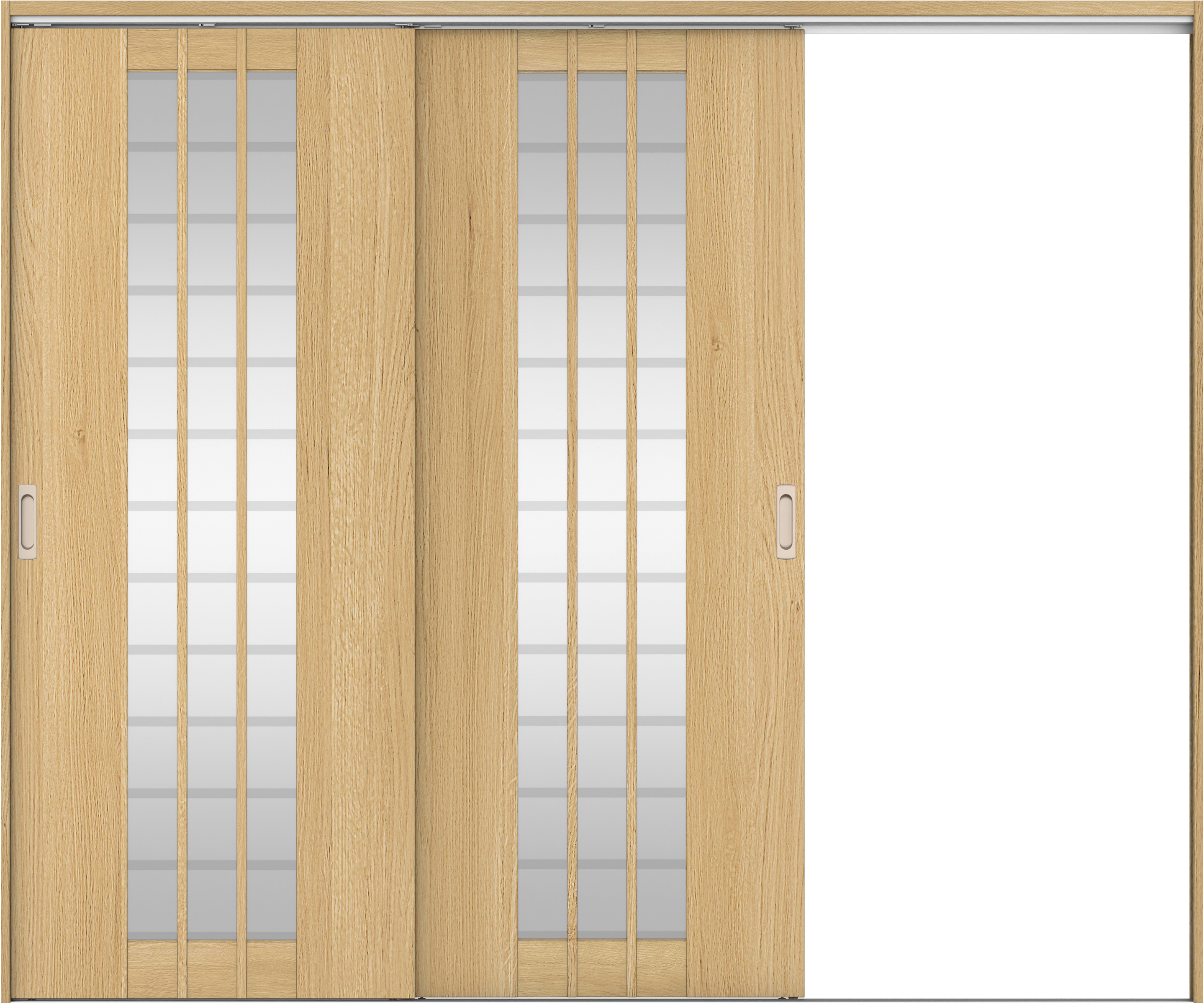 リビングドア　イエリア　吊戸・２枚片引　扉セット　４Ｓデザイン　２４３７幅用　２０００高　〈ライトオーカー柄〉　右引用　錠なし　ラクラクローズ付用