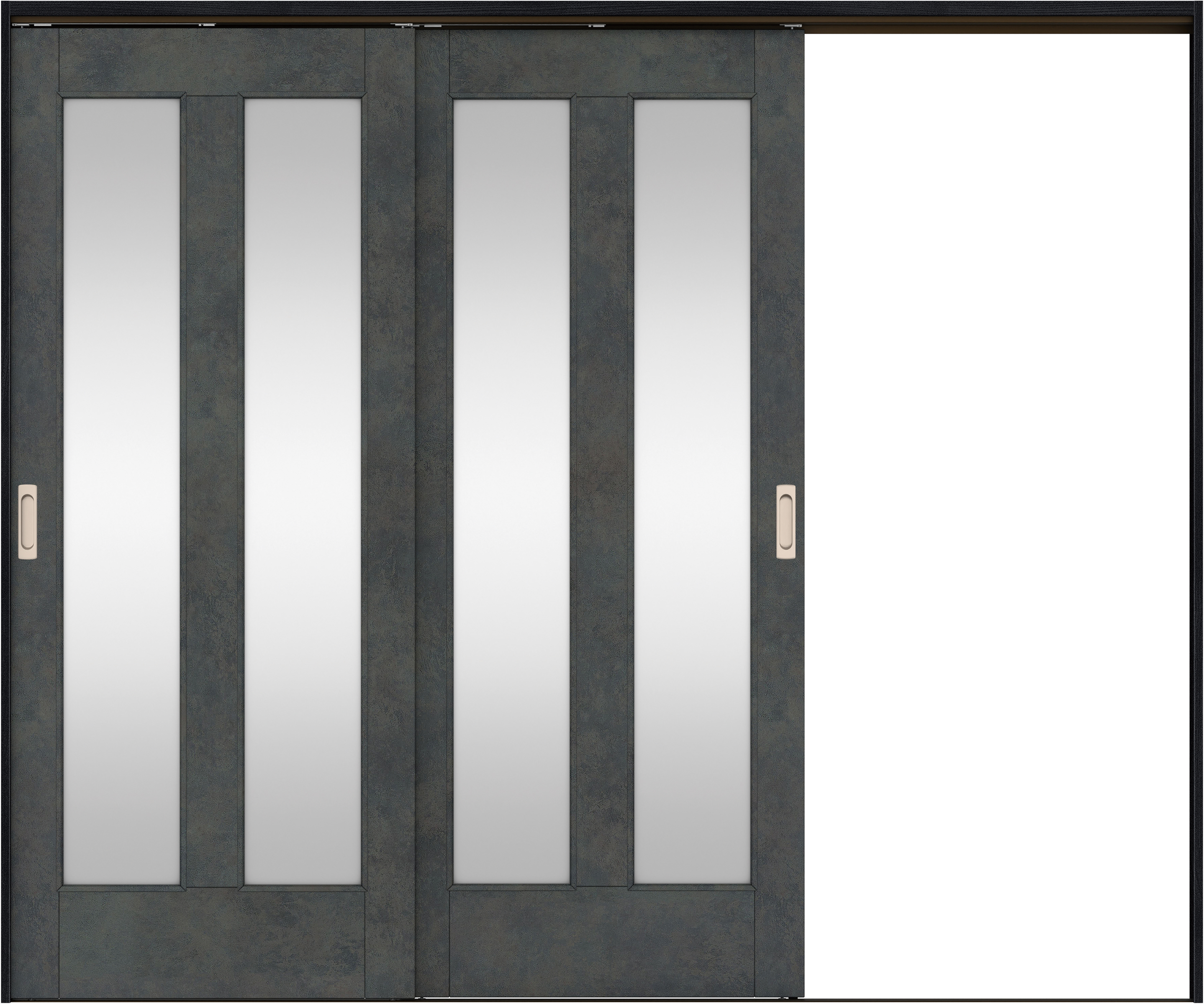 リビングドア　イエリア　吊戸・２枚片引　扉セット　０６デザイン　２４３７幅用　２０００高　〈アイアンブラック柄〉　右引用　錠なし　ラクラクローズ付用