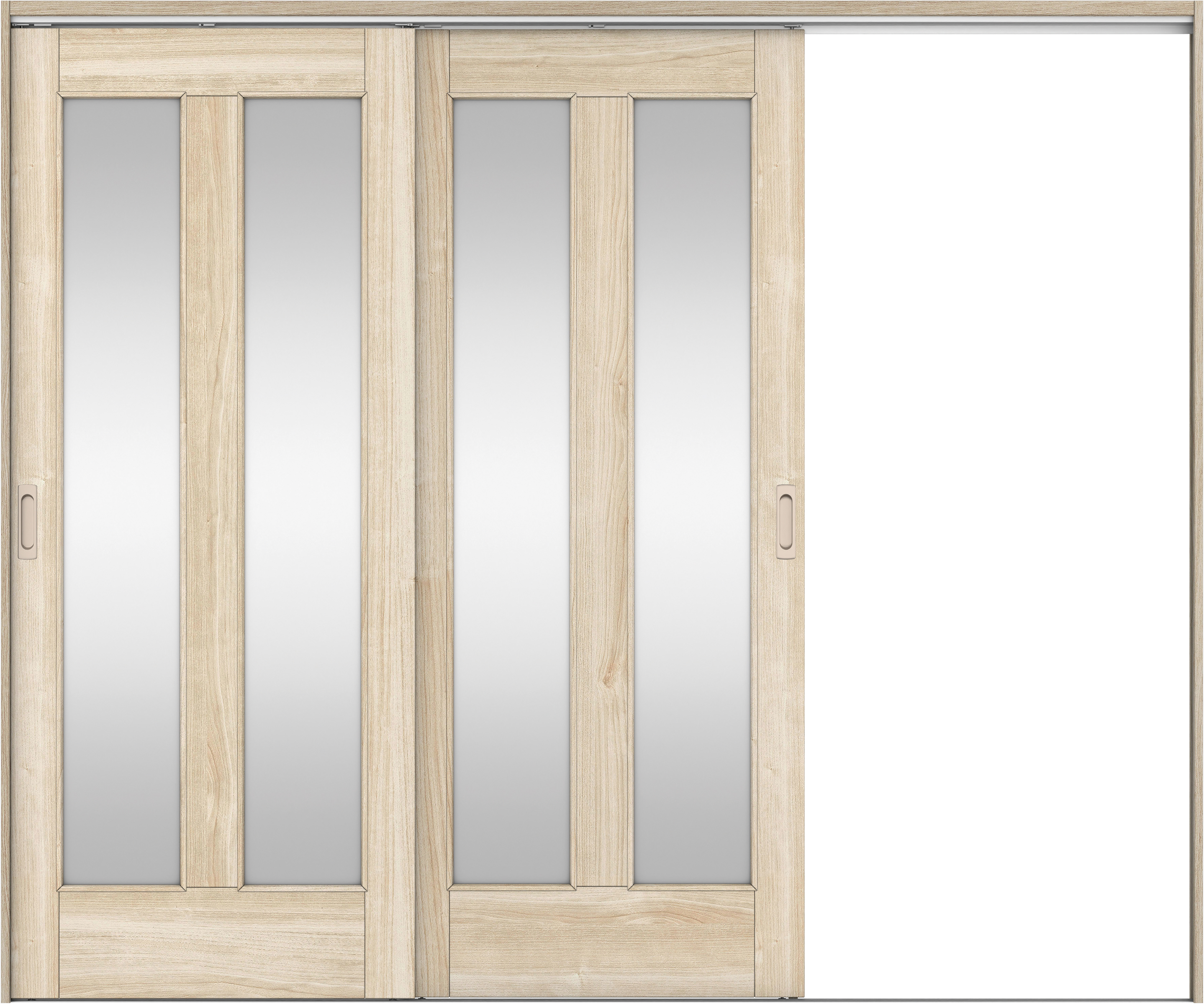 リビングドア　イエリア　吊戸・２枚片引　扉セット　０６デザイン　２４３７幅用　２０００高　〈コットンベージュ柄〉　右引用　錠なし　ラクラクローズ付用