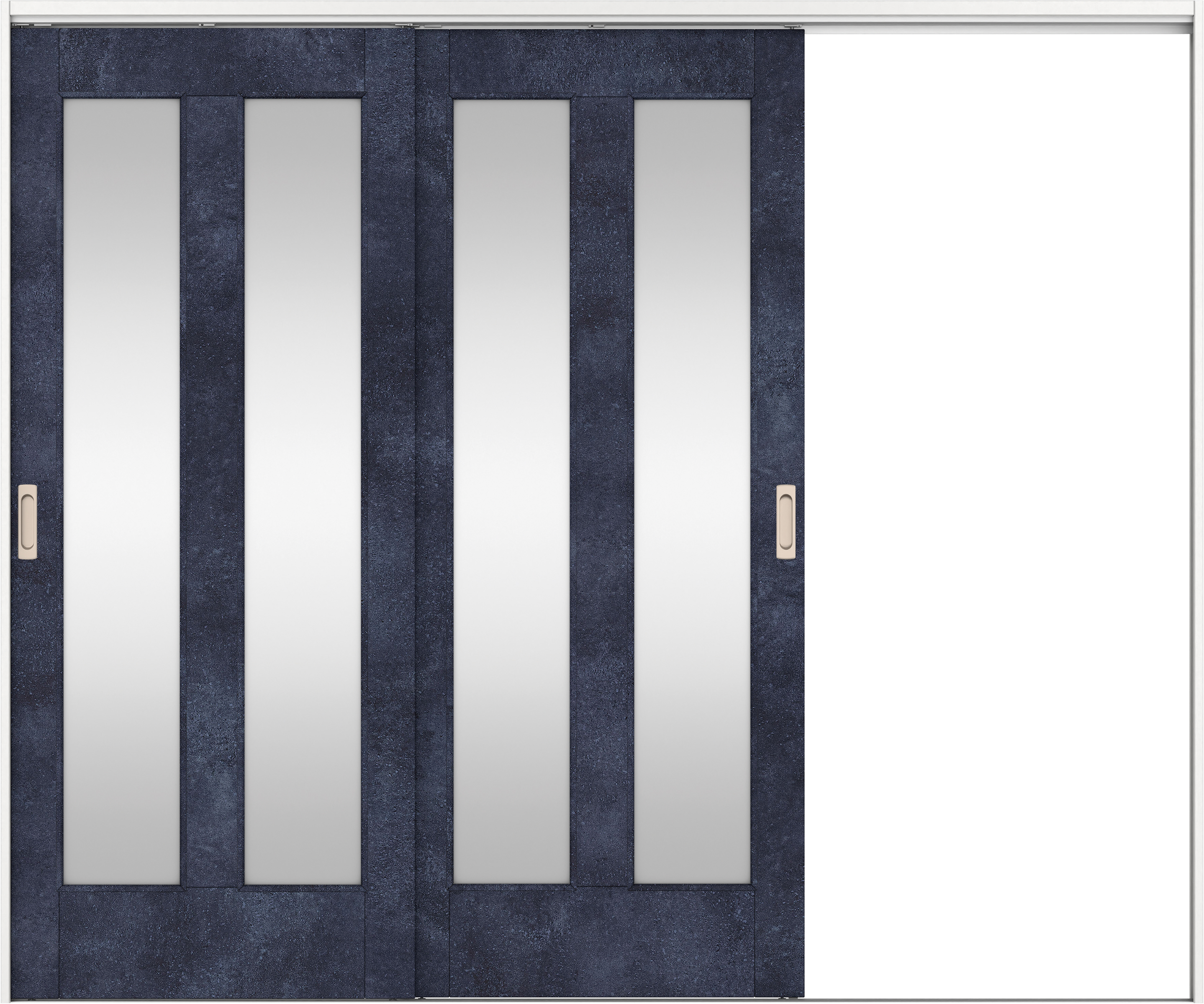 リビングドア　イエリア　吊戸・２枚片引　扉セット　０６デザイン　２４３７幅用　２０００高　〈コバルトブルー柄〉　右引用　錠なし　ラクラクローズ付用